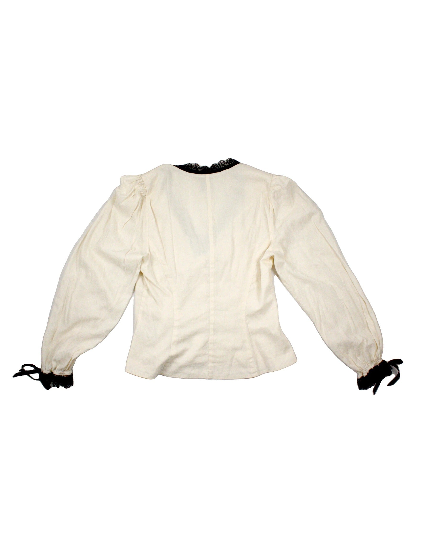 Reformation Women's Cream/Black Long Sleeve Shirt with Bow Neck – Size 10