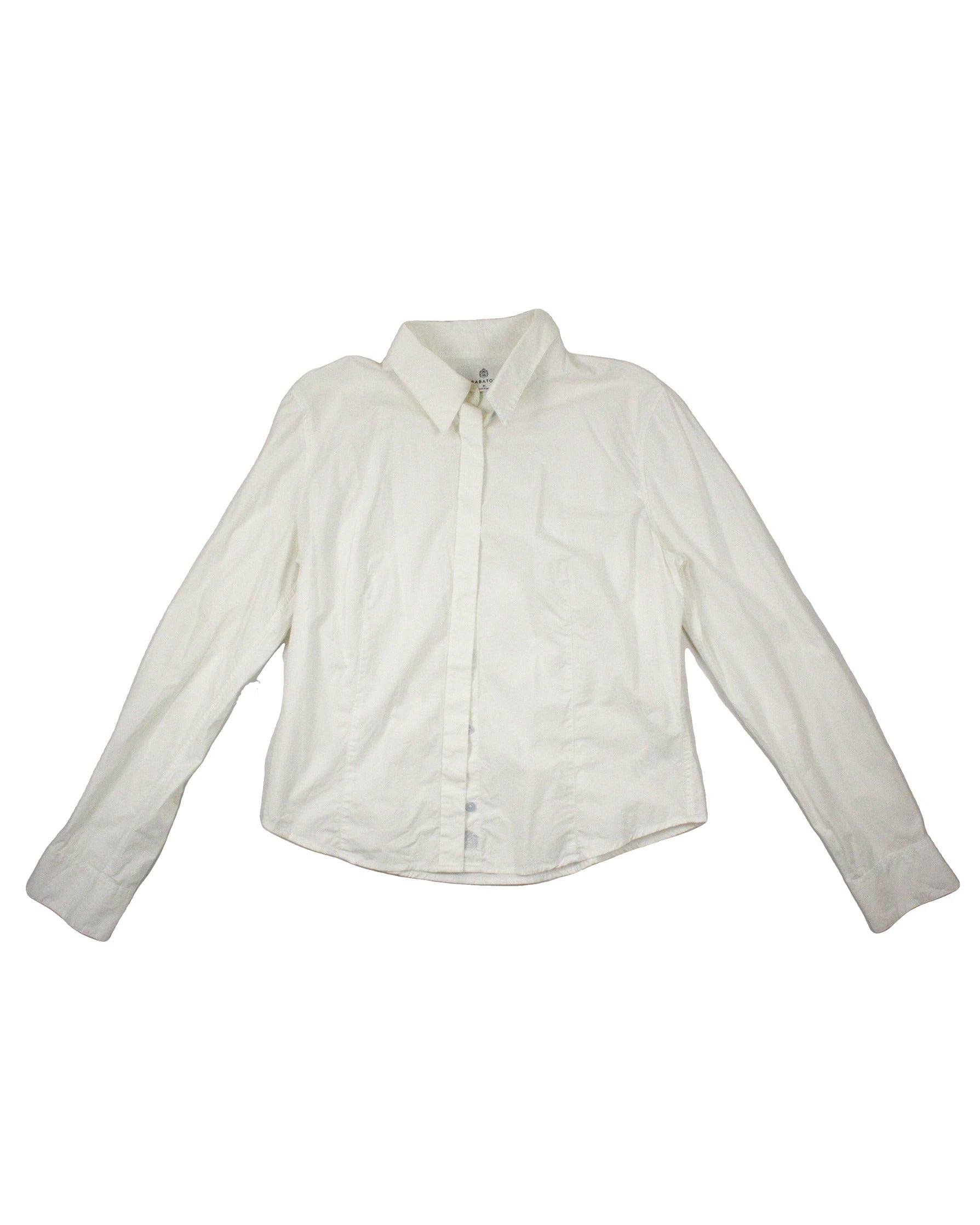 Babaton Women's Cream/Light Blue Long Sleeve Shirt with Front Embroidery – Size M