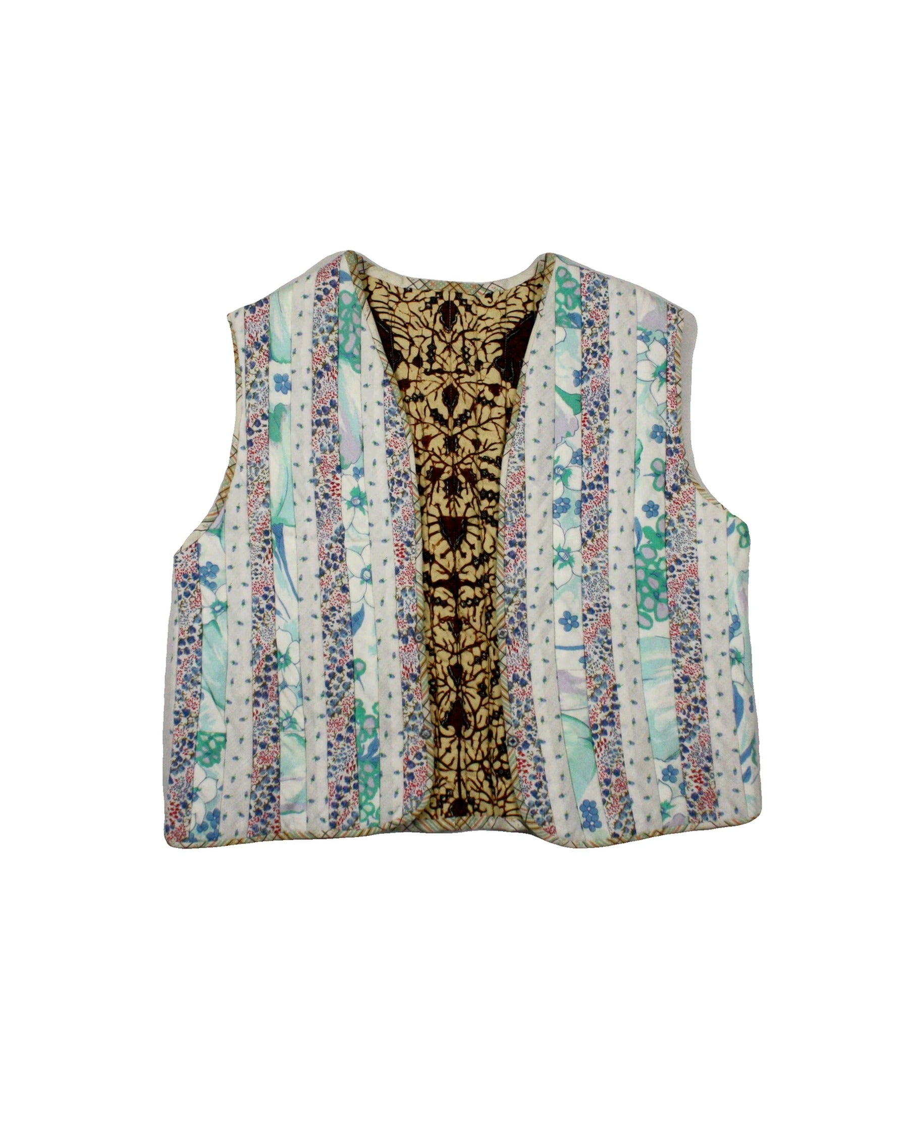 Women's White/Turquoise/Red/Blue Quilted Floral Vest