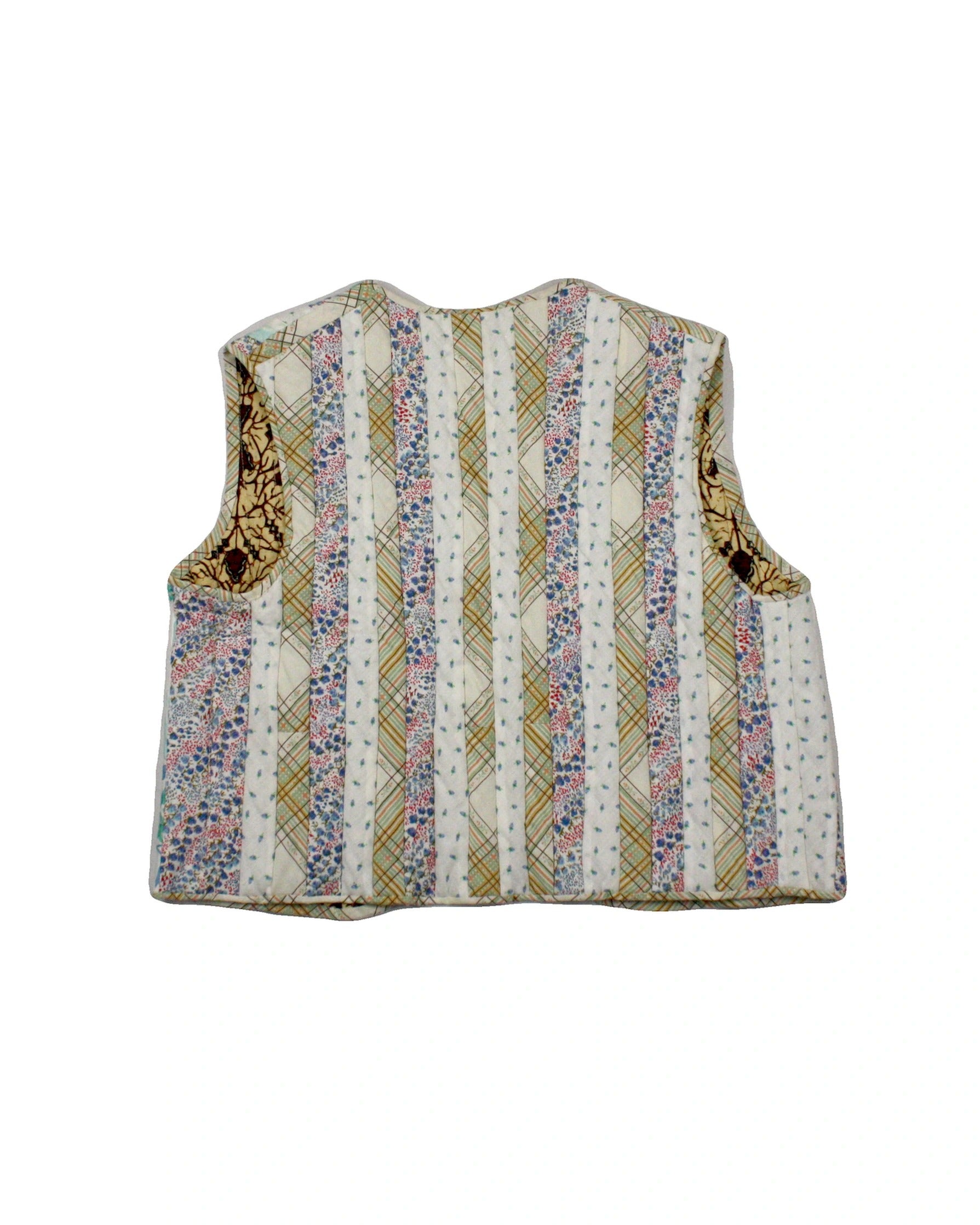 Women's White/Turquoise/Red/Blue Quilted Floral Vest
