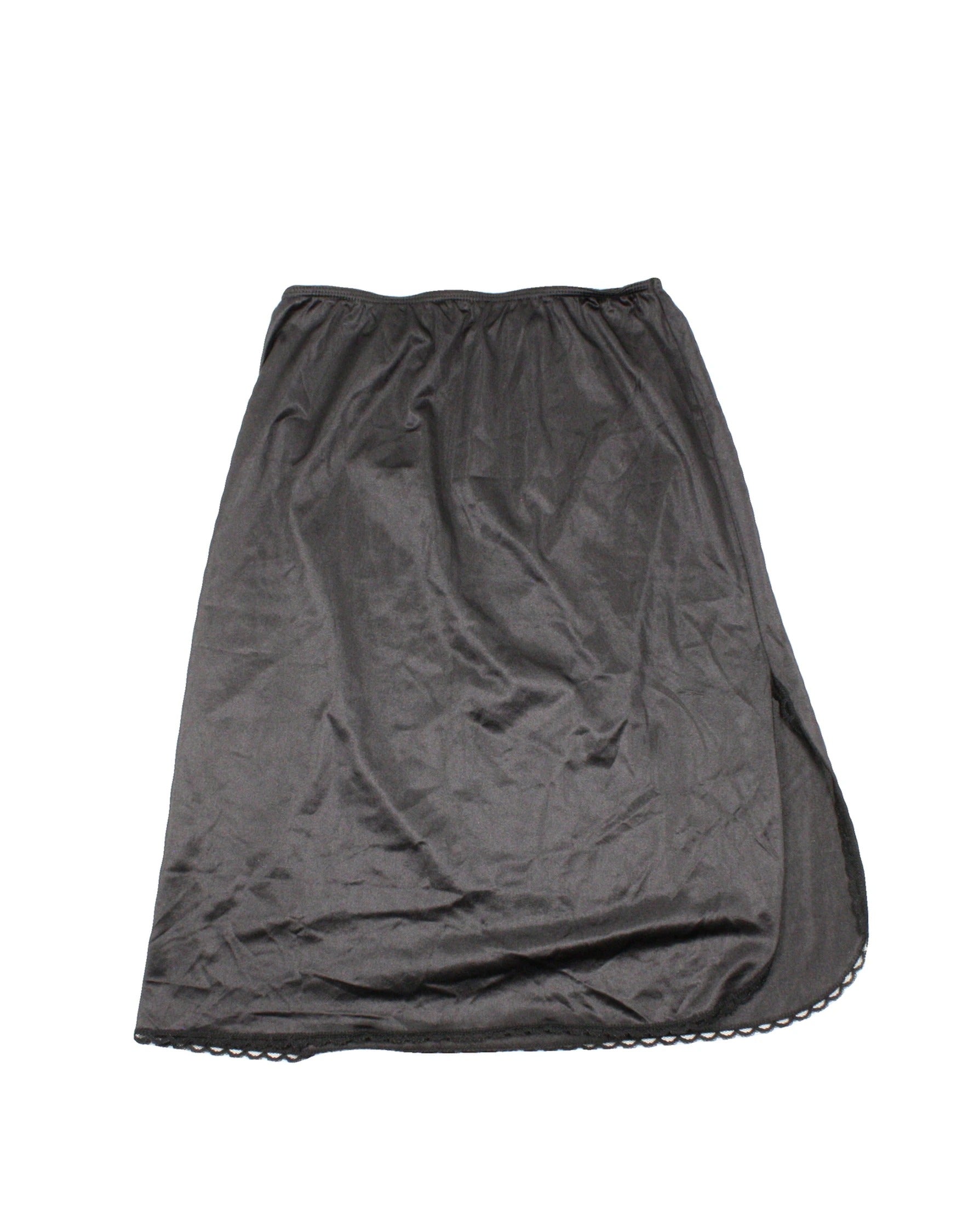 Wondermaid Women's Black Satin Skirt with Lace Hem – Size W25