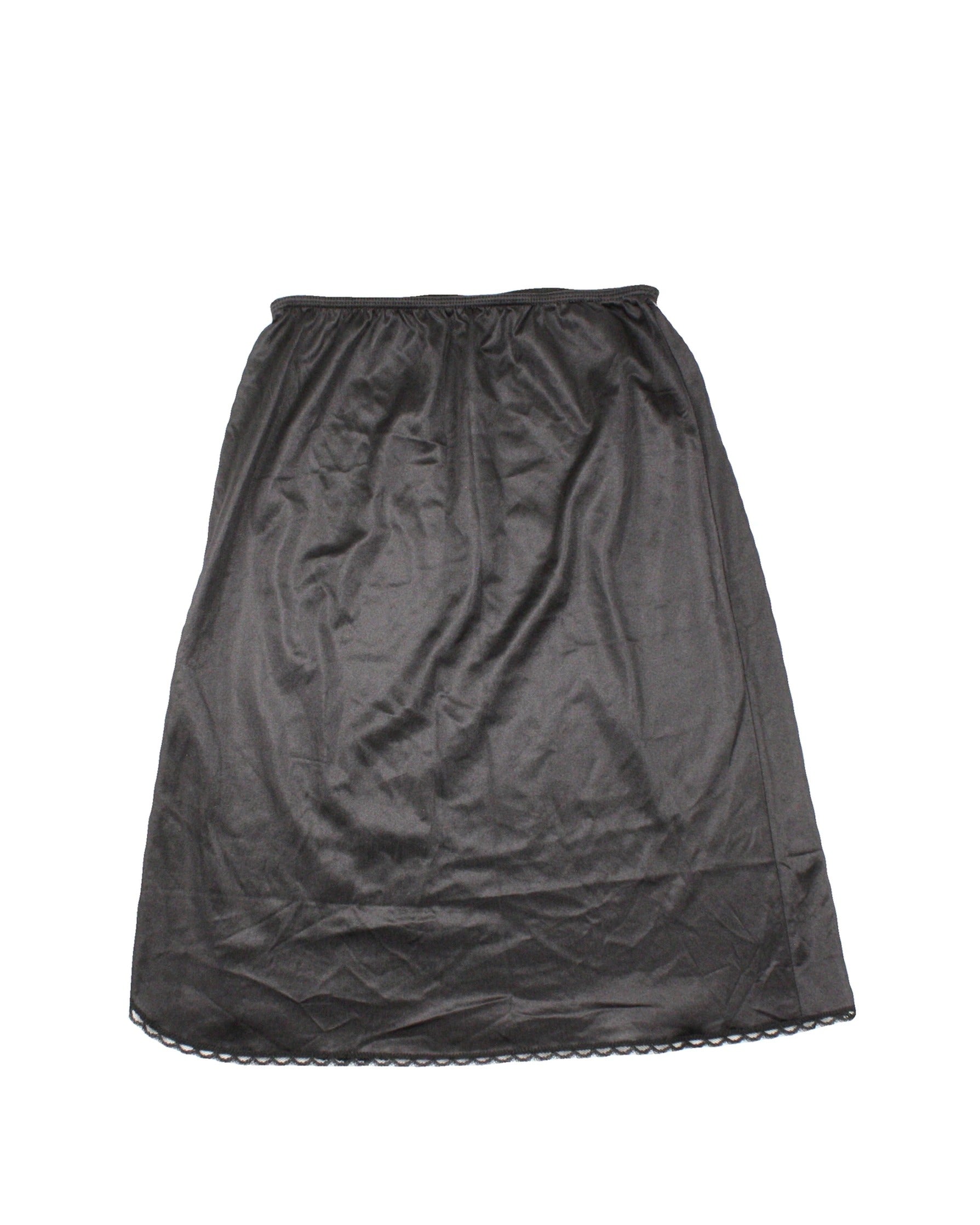 Wondermaid Women's Black Satin Skirt with Lace Hem – Size W25