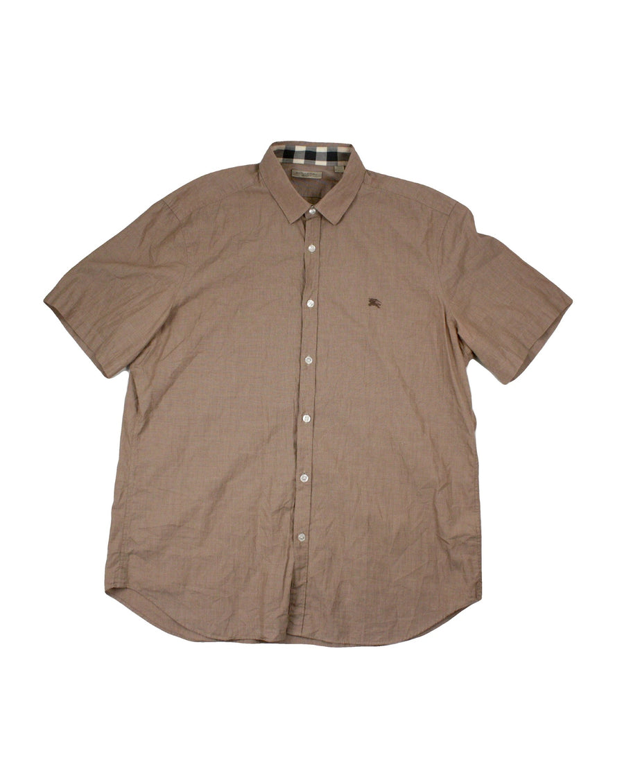 Burberry Brit Designer Men's Taupe Short Sleeve Shirt with Embroidered Logo – Size Not Listed