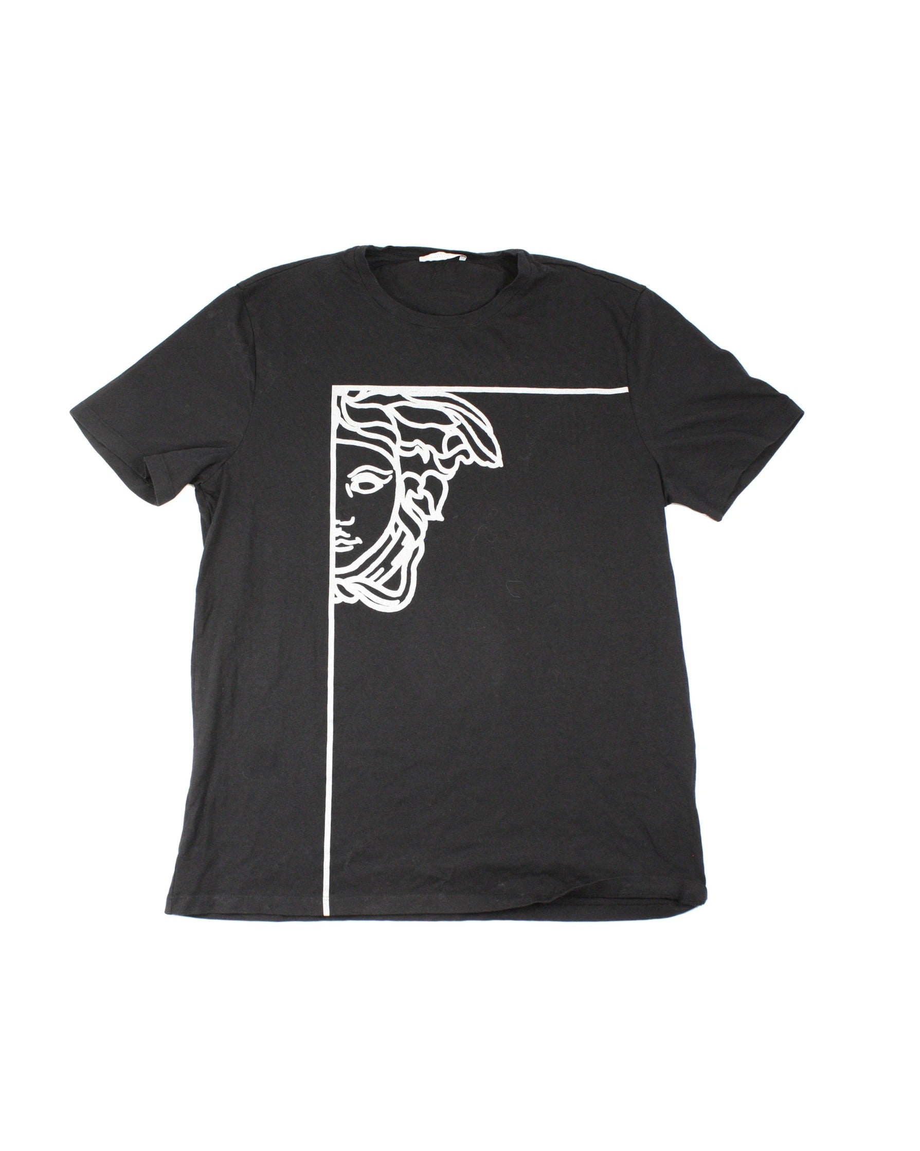 Versace Collection Designer Women's Black/Silver Short Sleeve Tee with Sparkly Logo – Size Not Listed