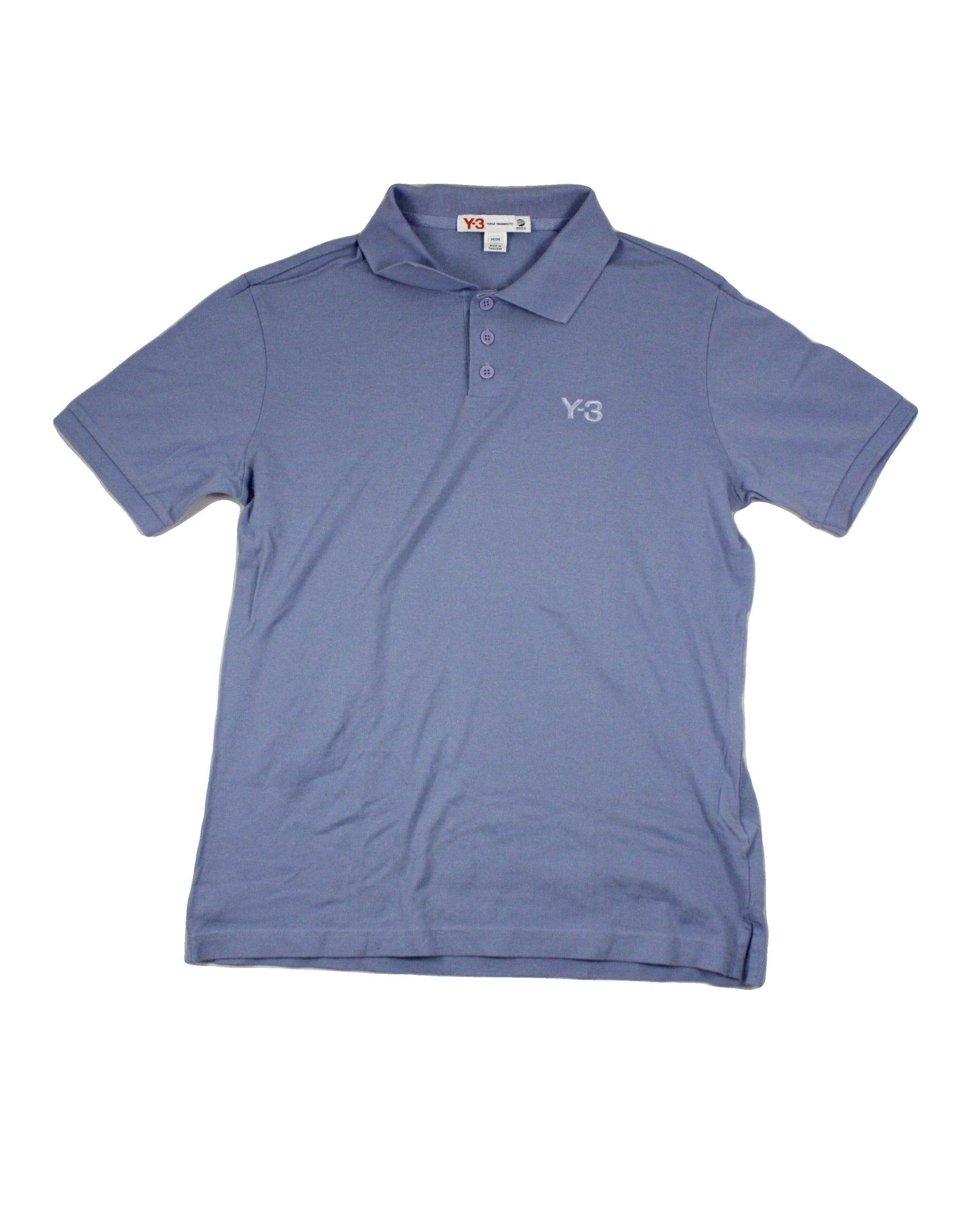 Y-3 Adidas Designer Women's Blue Short Sleeve Polo Top with Embroidered Logo – Size M