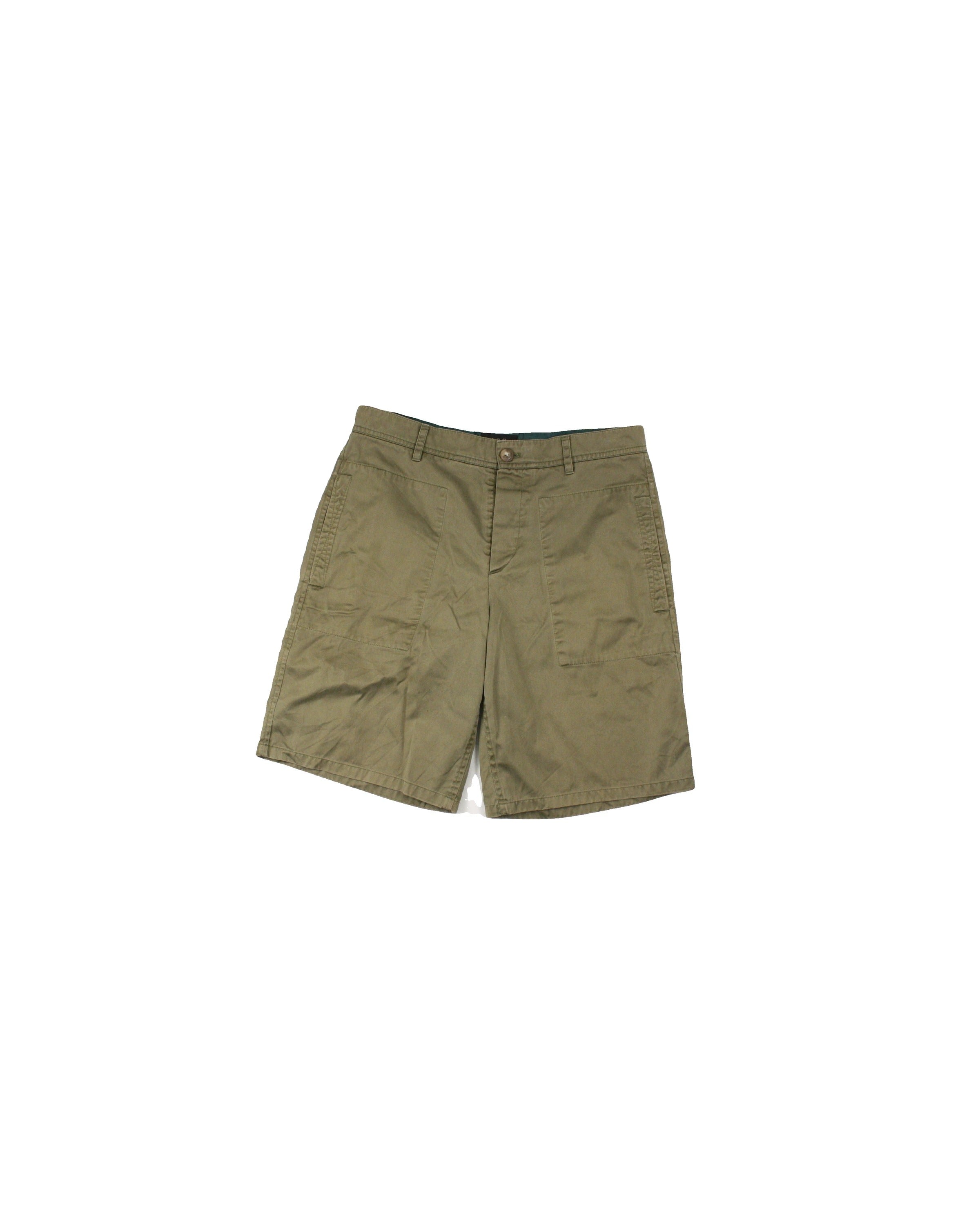 A.P.C. Designer Men's Olive Shorts with Tortoiseshell Buttons – W30