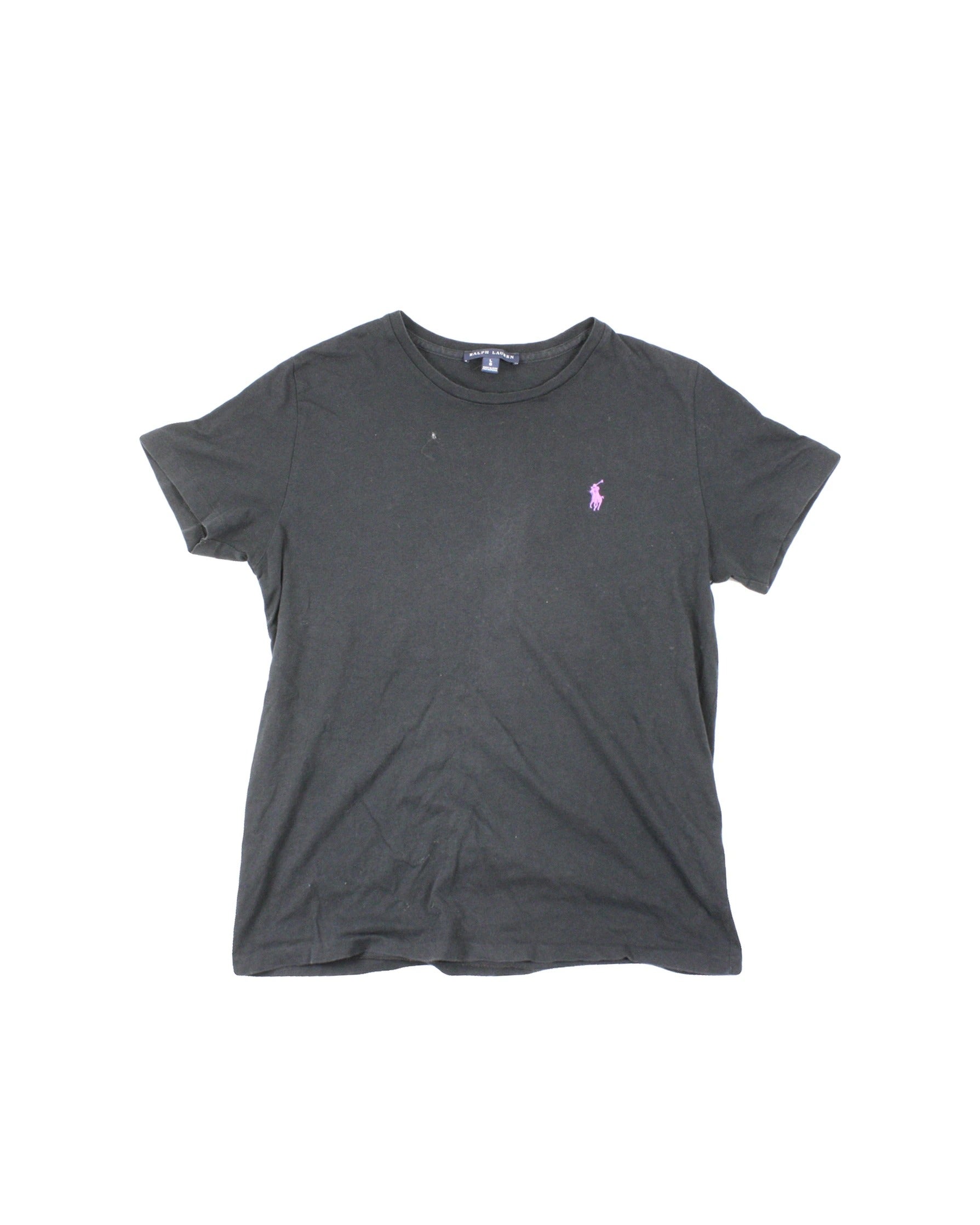 Ralph Lauren Women's Black/Purple Short Sleeve Top with Embroidered Logo – Size L