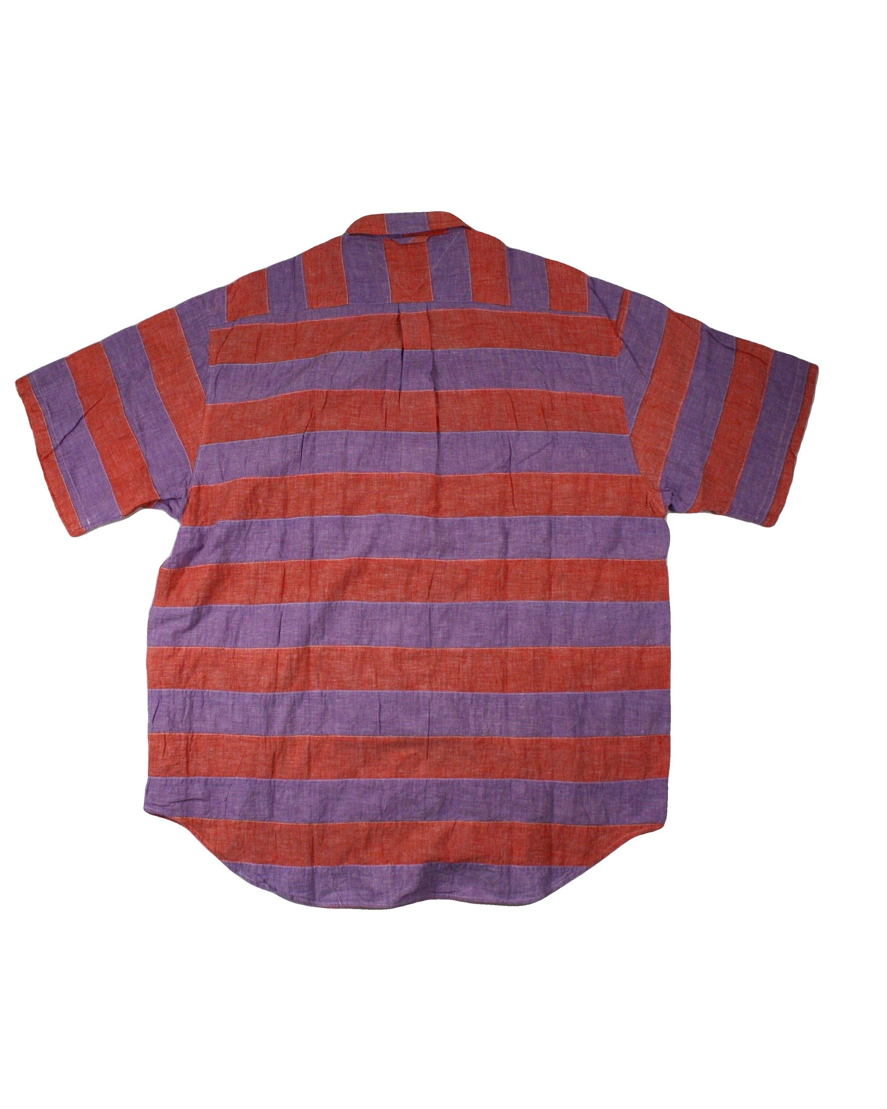 Tommy Hilfiger Men's Purple/Orange Striped Short Sleeve Shirt with Pocket – Size M