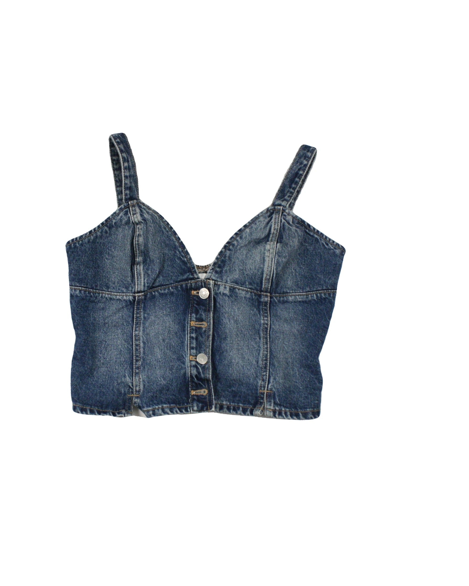 Zara Women's Blue Sleeveless Cropped Top with Triangle Bust and Buttons – Size L