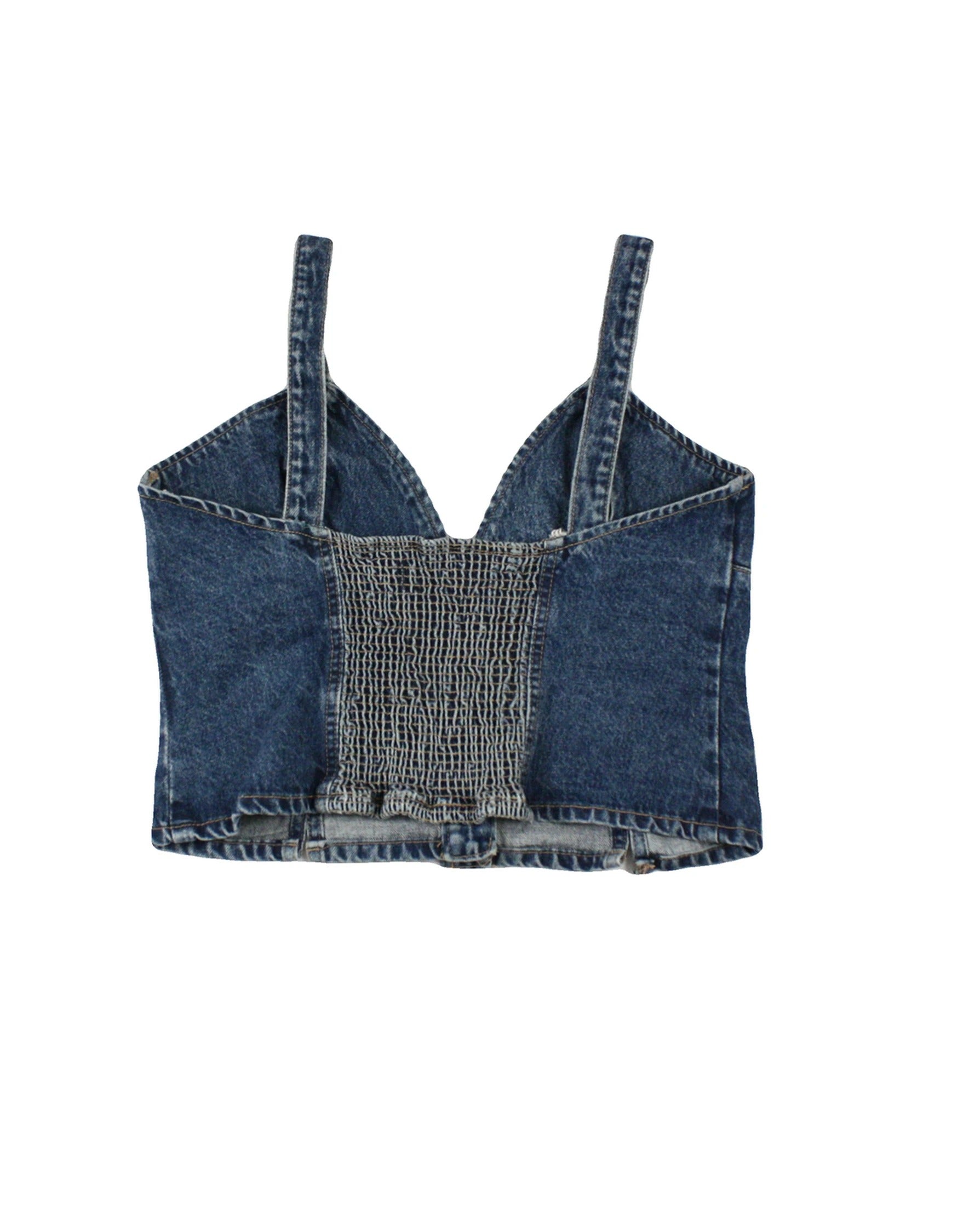 Zara Women's Blue Sleeveless Cropped Top with Triangle Bust and Buttons – Size L