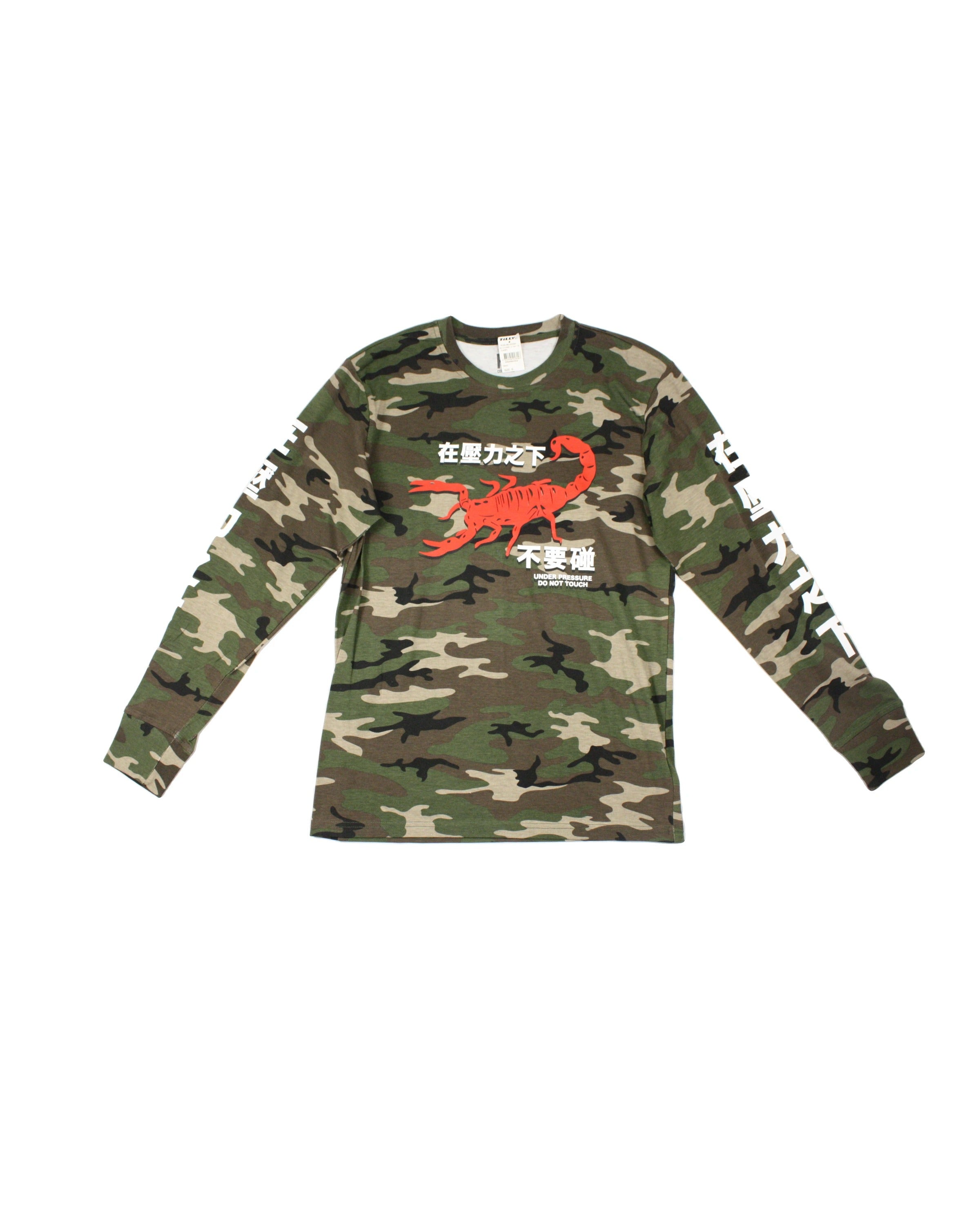 RSQ Men's Olive/Cream/Red Scorpion Camo Long Sleeve Top with Rib Trim – Size S