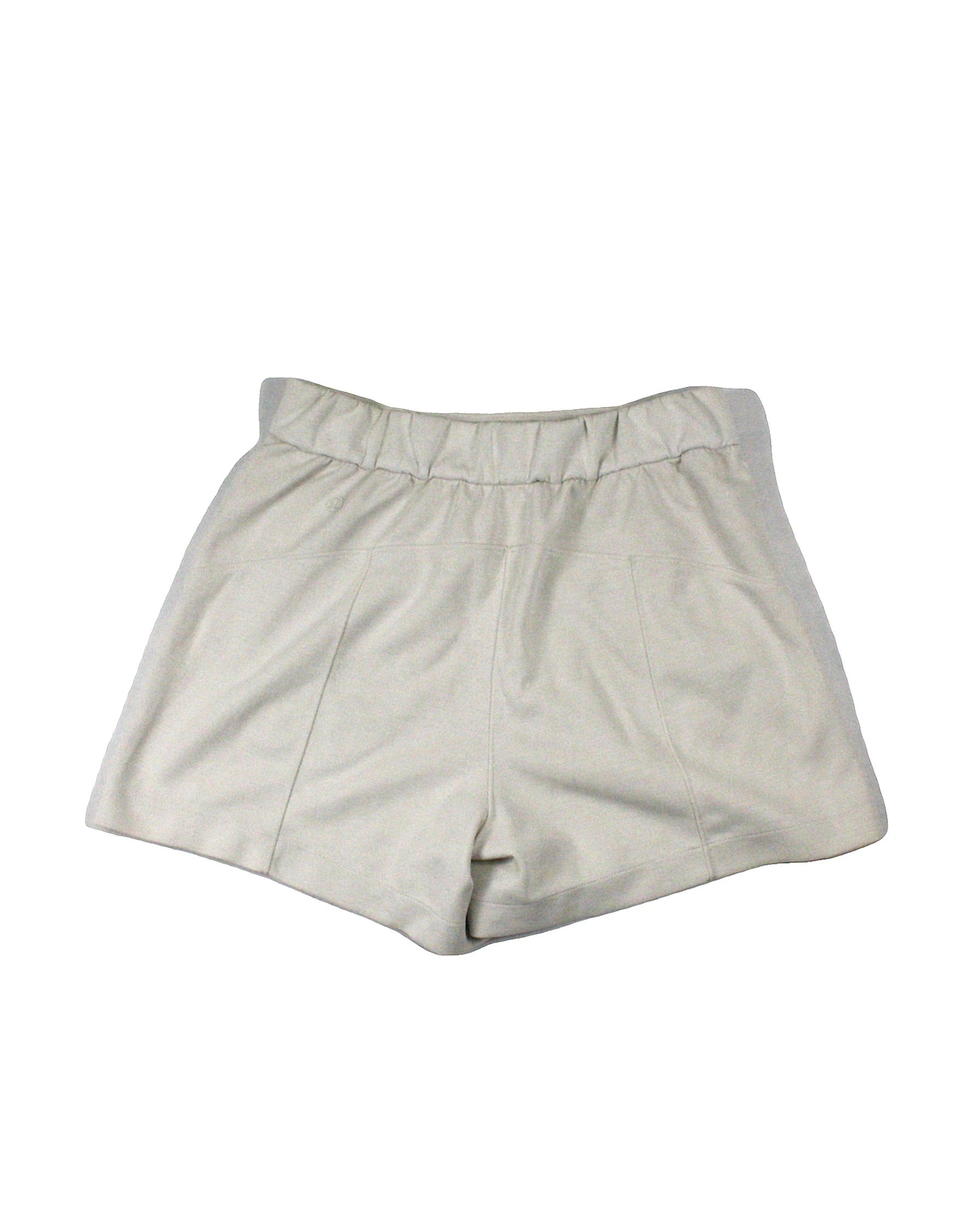 Lululemon Women's Light Grey Mini Shorts with Stretch Waistband and Back Logo – W24