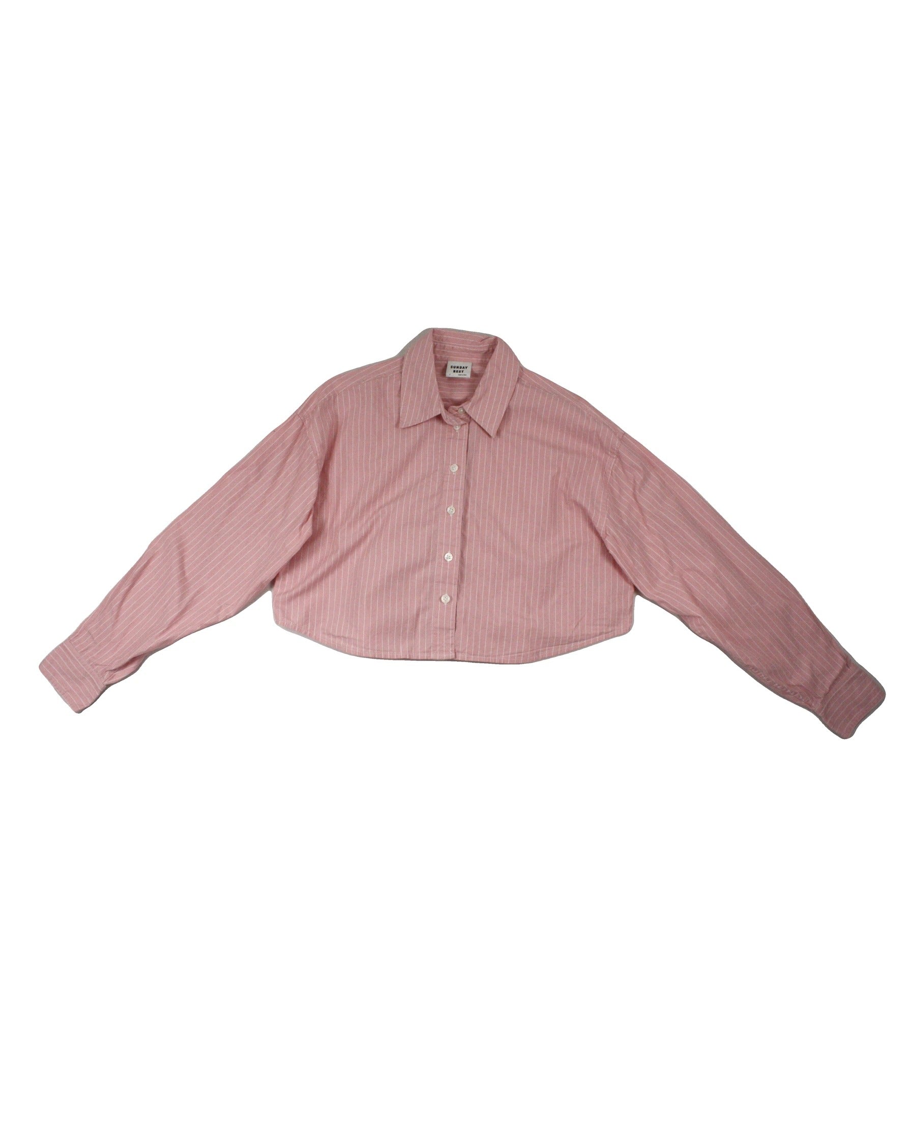 Sunday Best Women's Pink/White Striped Long Sleeve Shirt with Round Hem – Size 2
