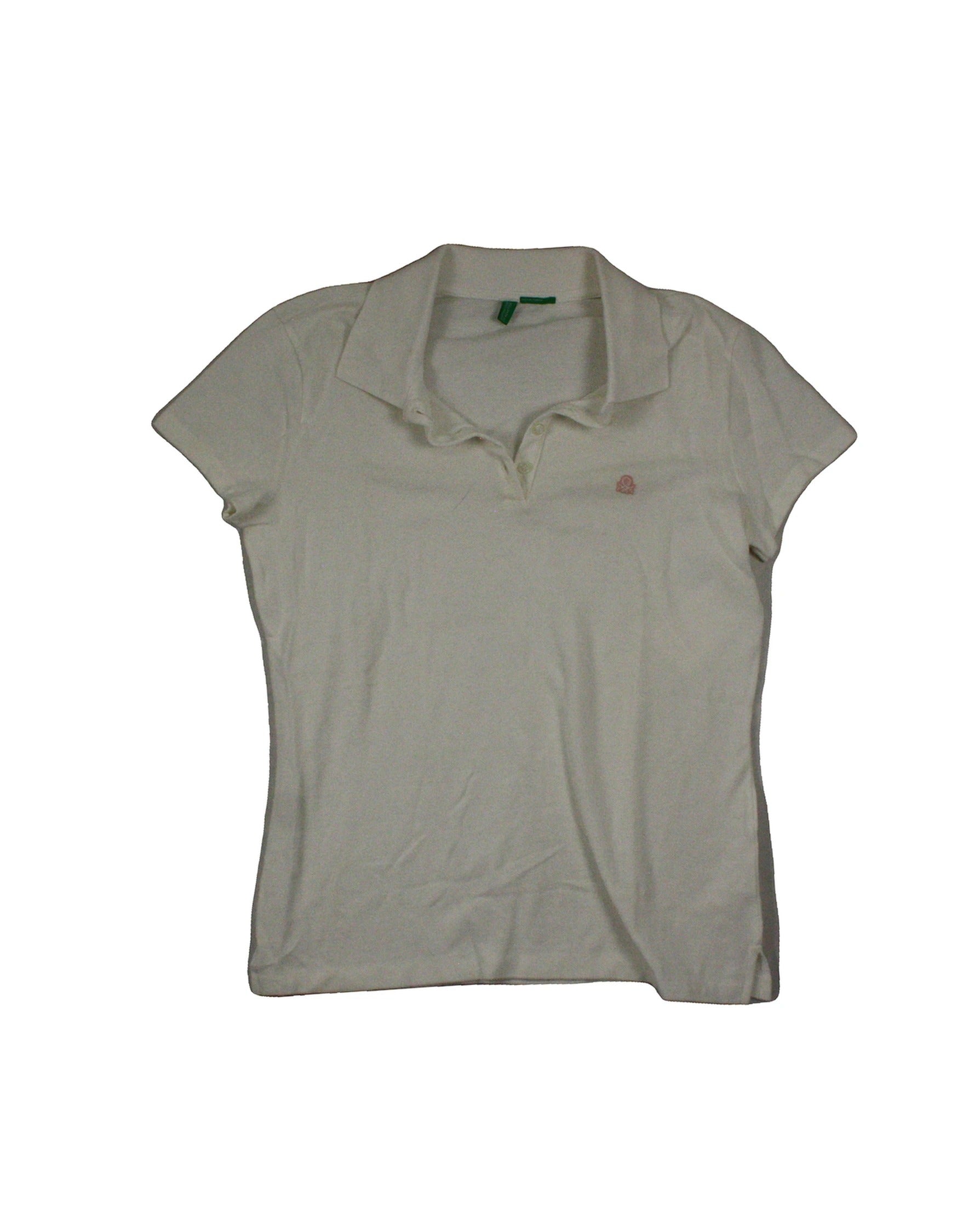United Colors of Benetton Women's White/Pink Short Sleeve Polo Top