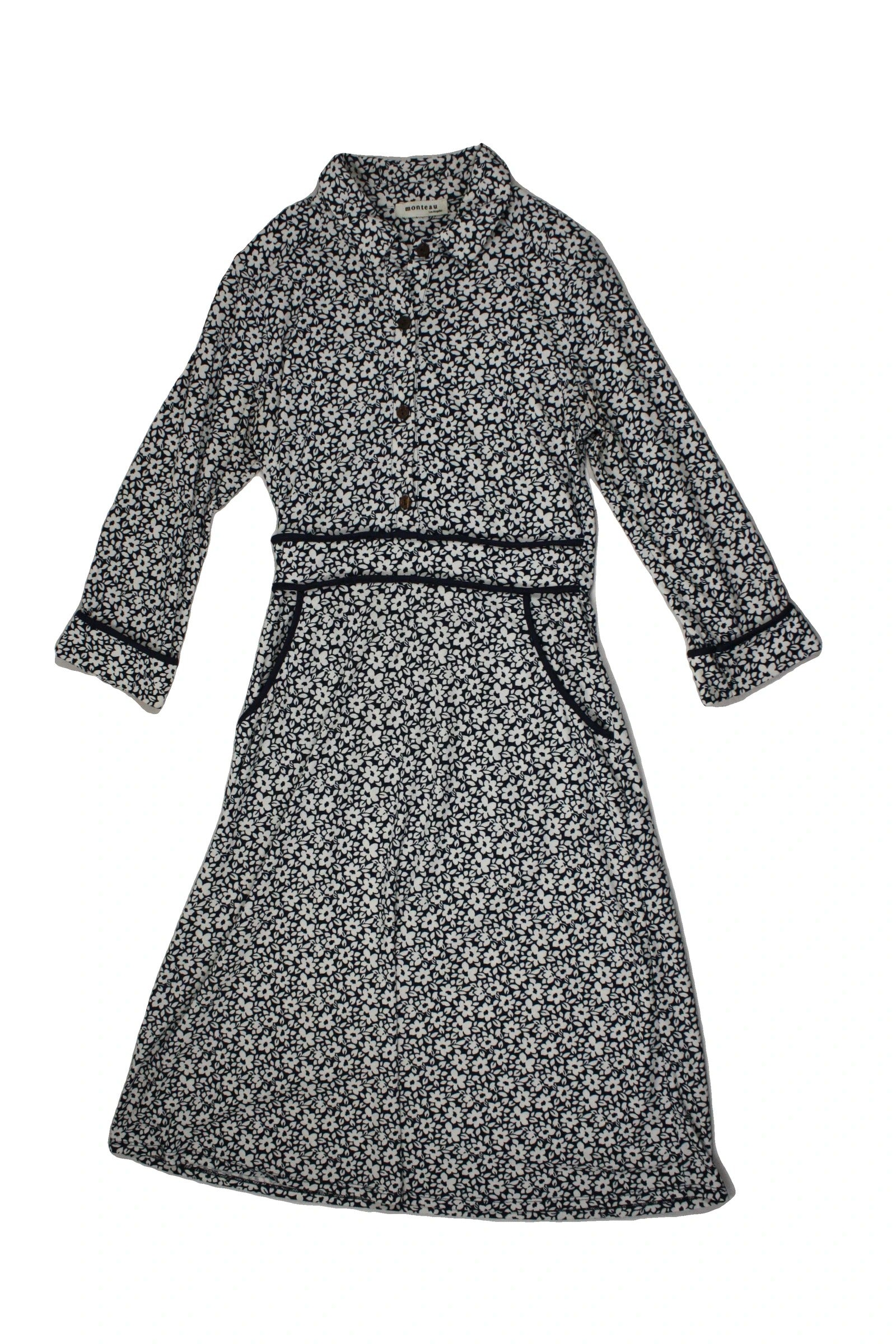 Monteau Women's Navy/White Long Sleeve Floral Mini Shirt Dress