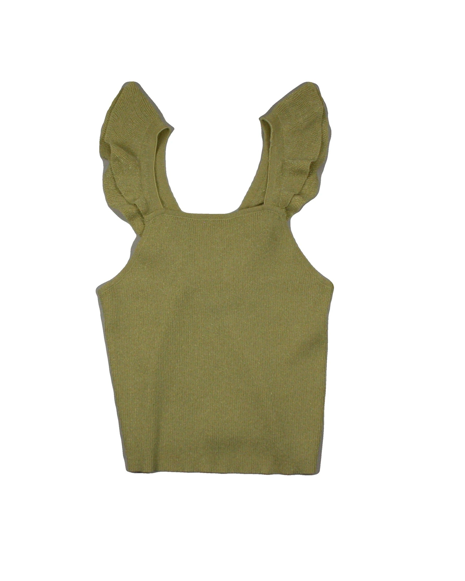 Zara Women's Yellow Sleeveless Shimmer Ribbed Top with Cross Straps – Size 9