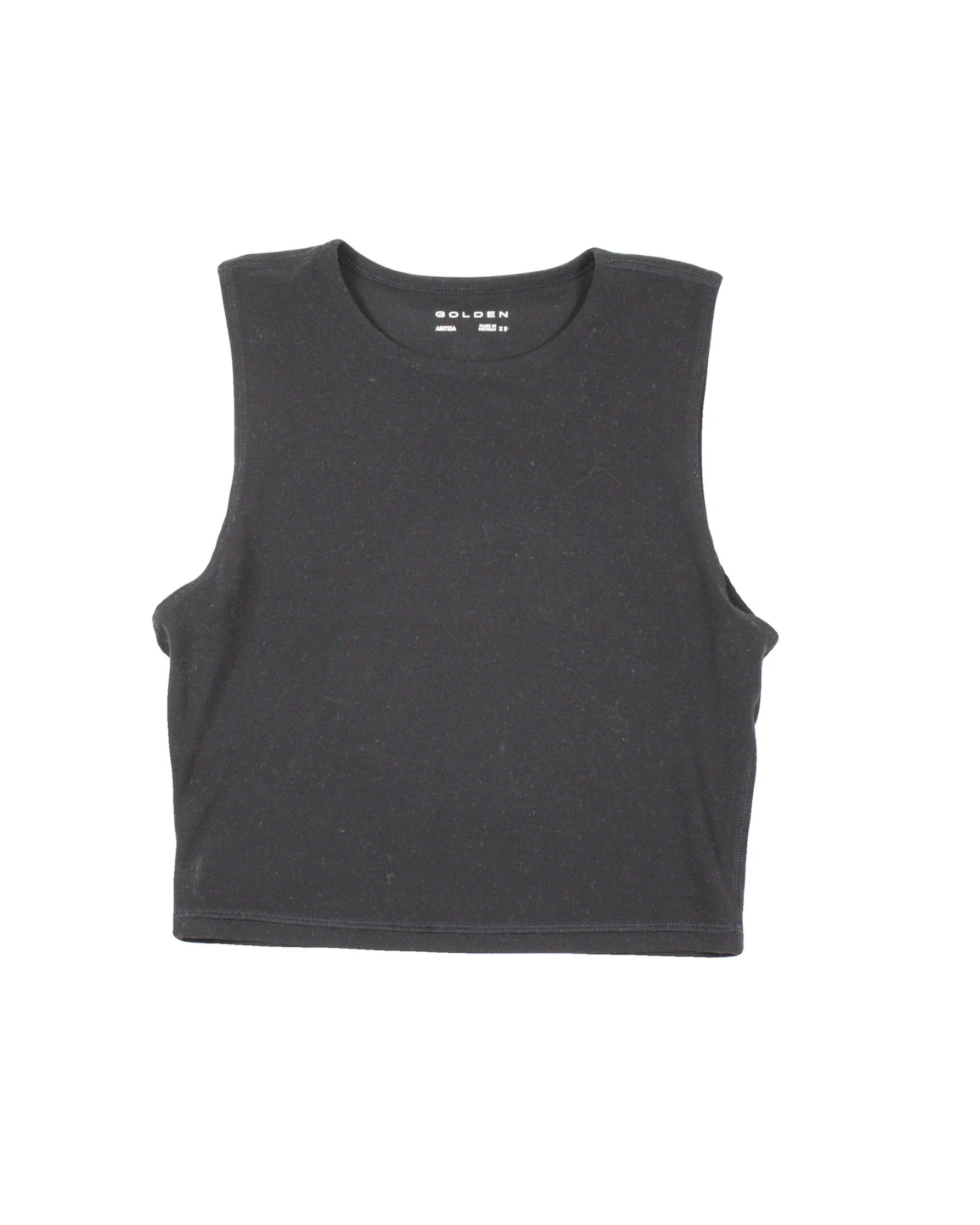 Aritzia Golden Women's Black Sleeveless Stretch Crop Top – Size XS