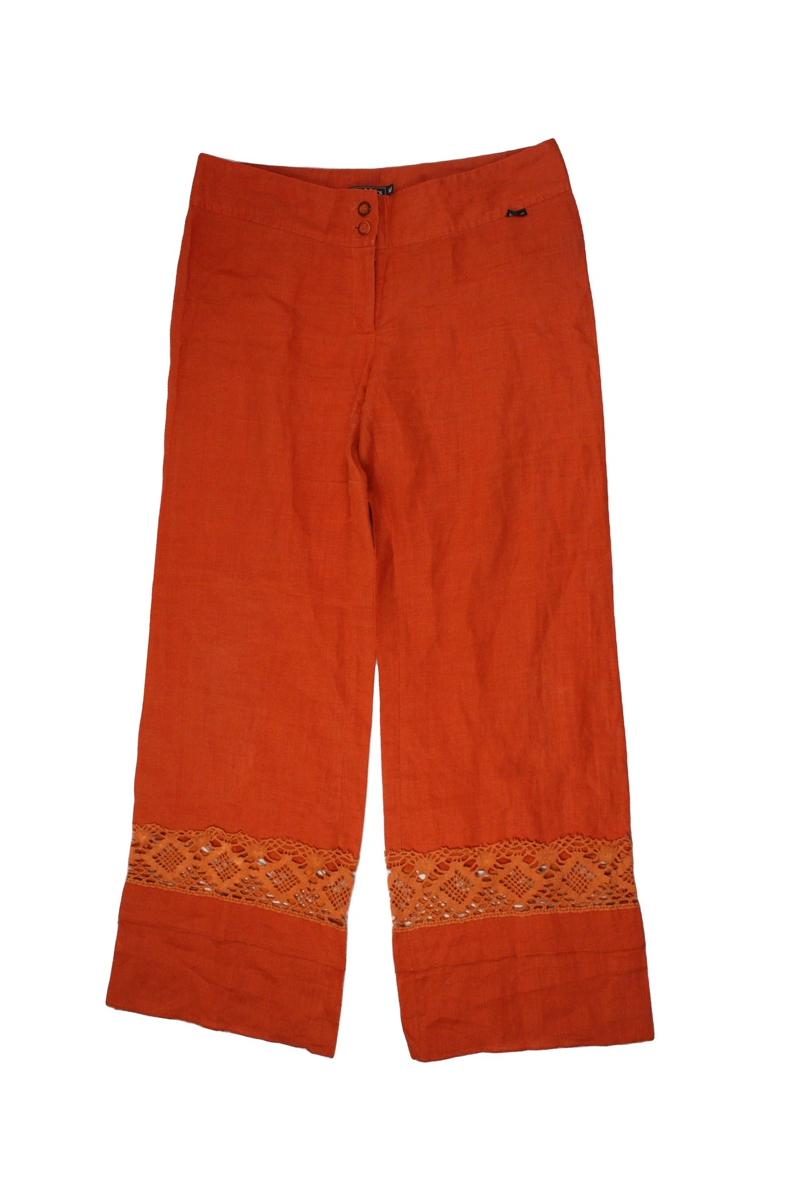 Tacklers Women's Orange Low-Rise Linen Pants with Lace Panel – Waist 24