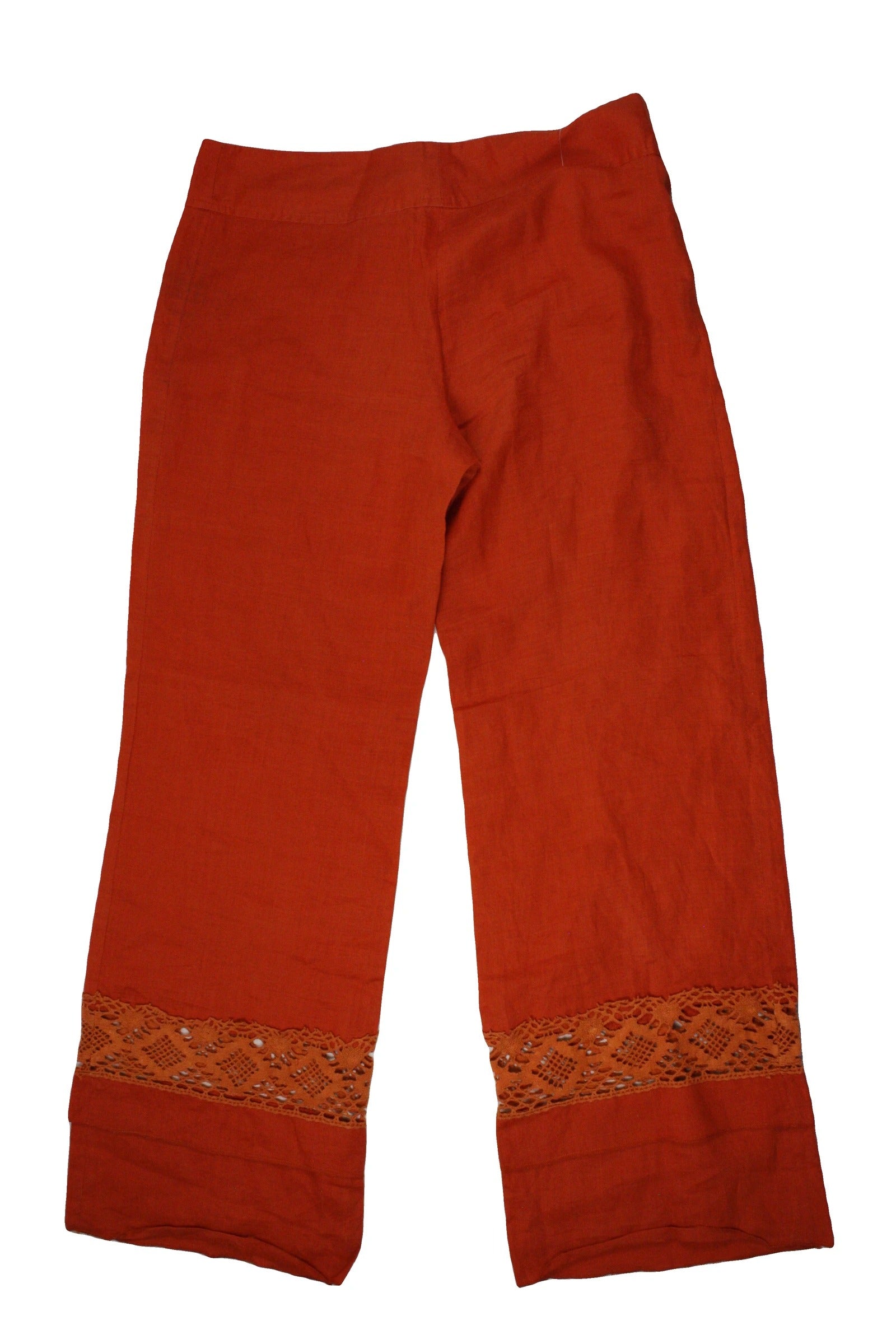 Tacklers Women's Orange Low-Rise Linen Pants with Lace Panel – Waist 24
