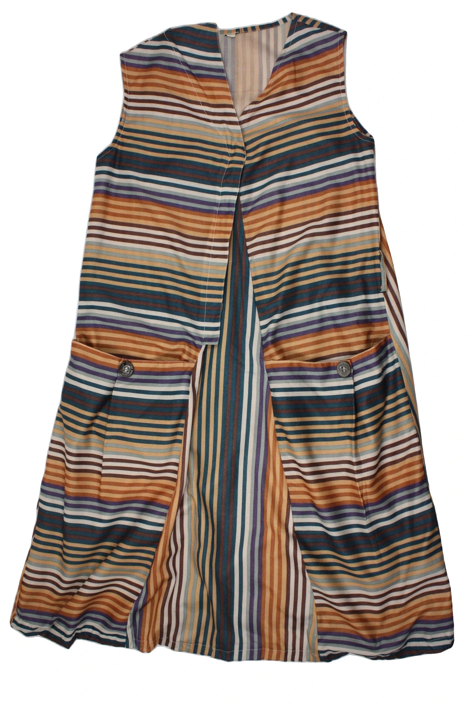 No Brand Women's Blue/Brown/Beige Sleeveless Asymmetric V-Neck Dress