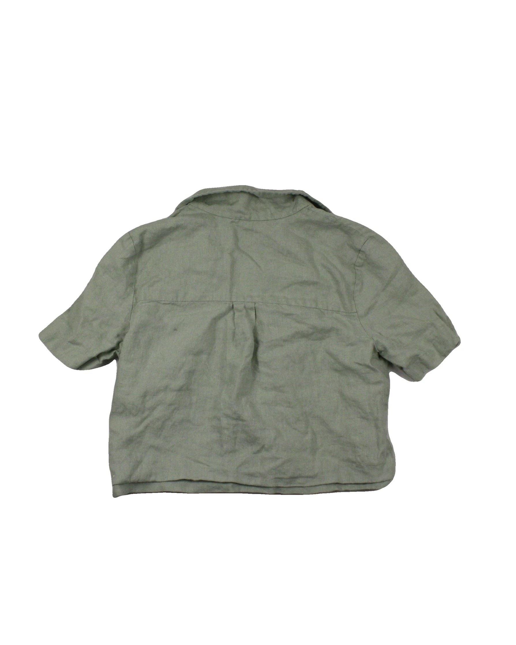 Wilfred Women's Mint Short Sleeve Linen Cropped Shirt with Cream Buttons – Size 2XS