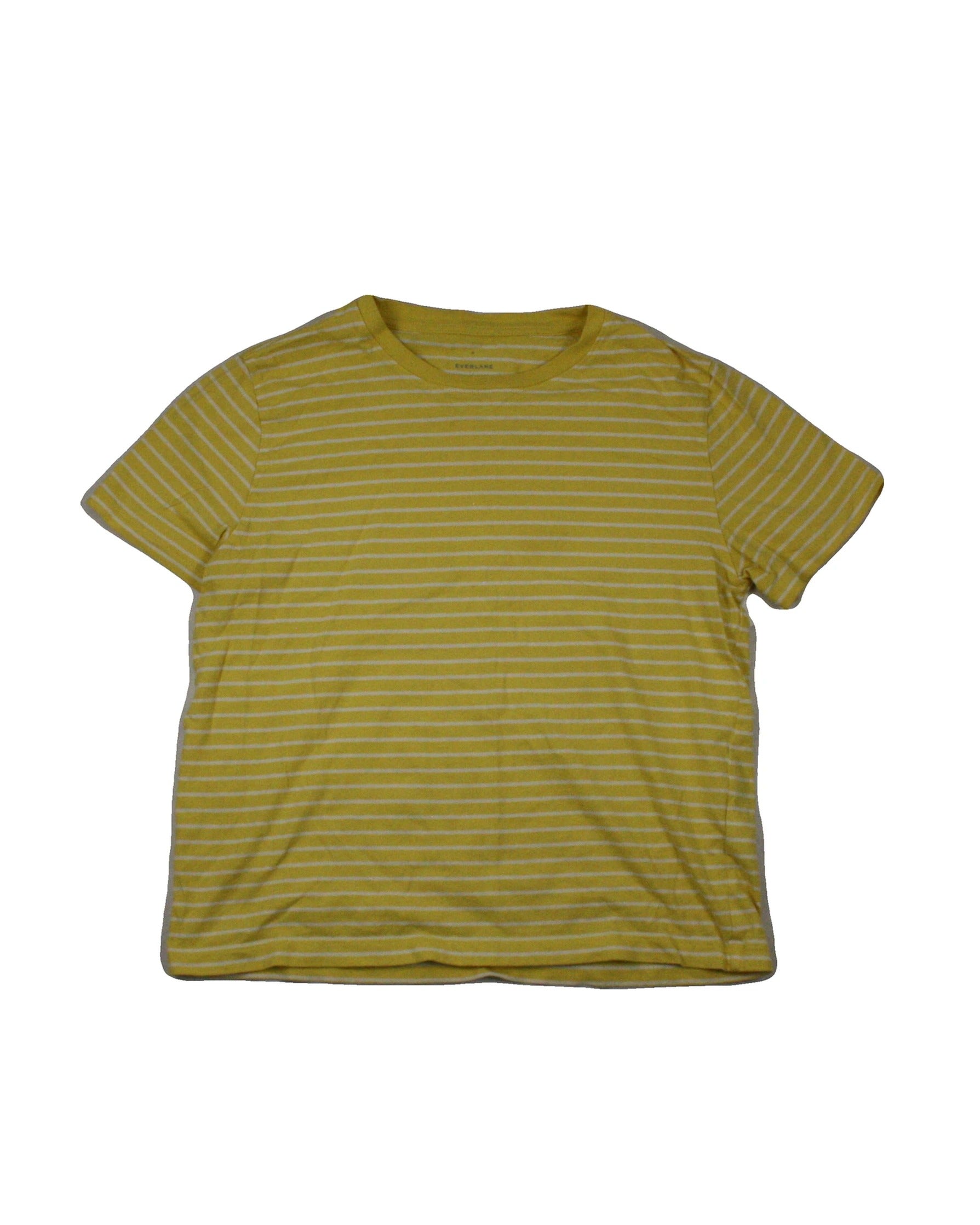 Everlane Women's Yellow/White Short Sleeve Cotton Top with Horizontal Stripes – Size S