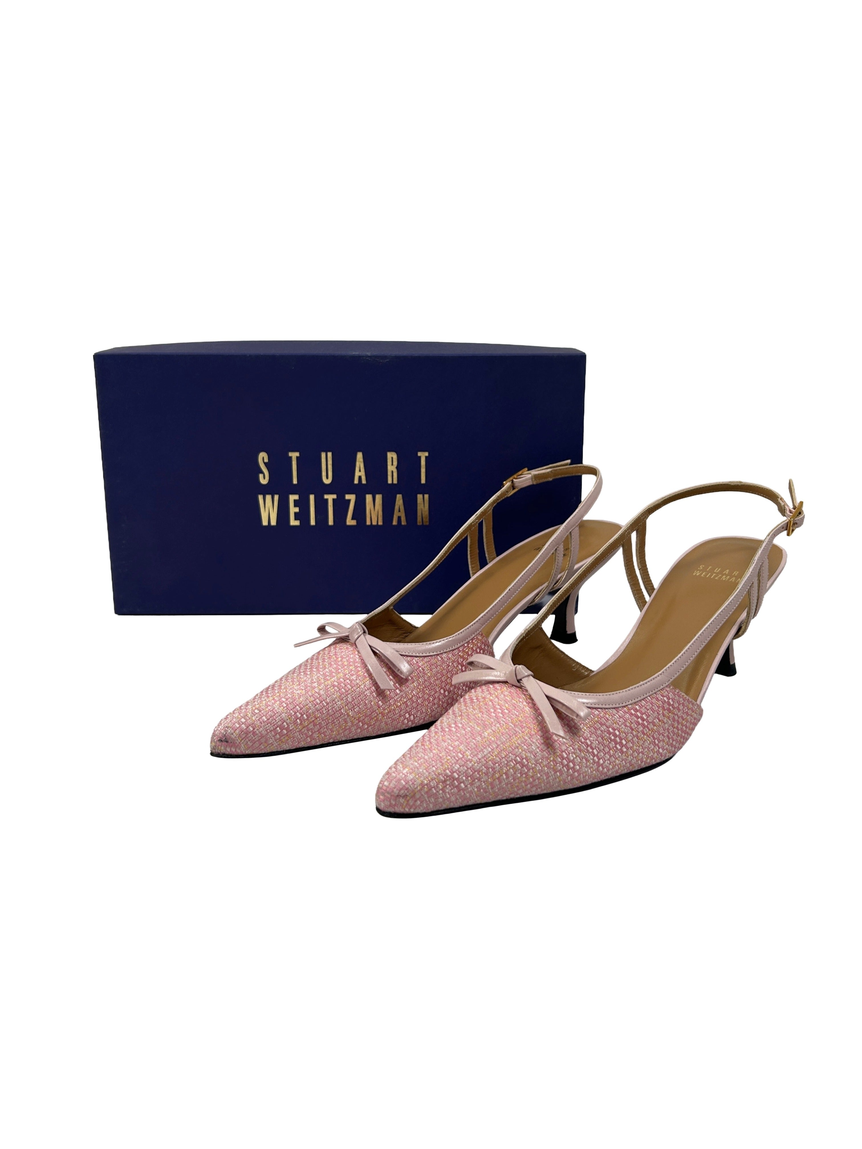 Stuart Weitzman Size 8.5 Tweed Slingback Kitten Heels