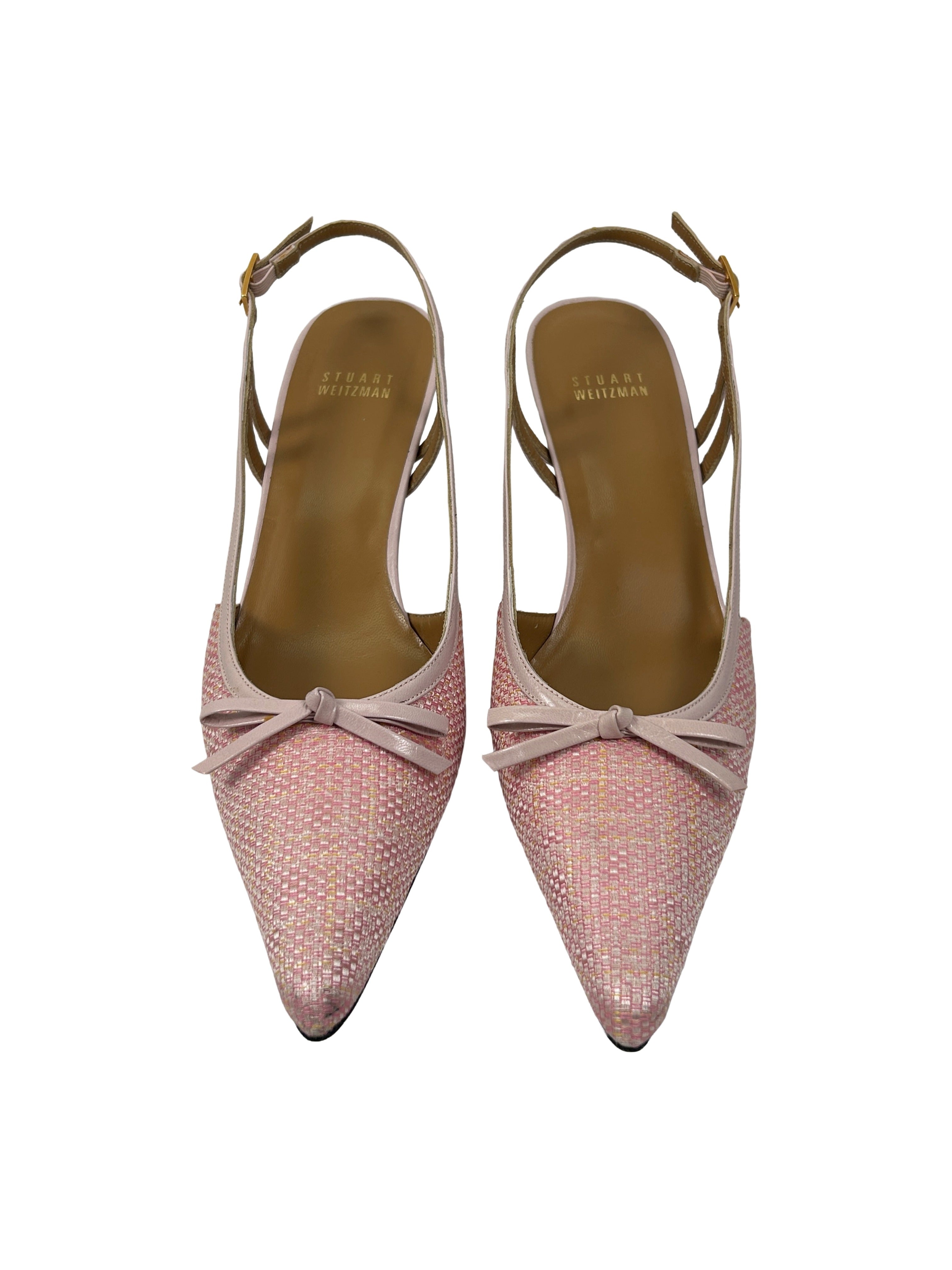Stuart Weitzman Size 8.5 Tweed Slingback Kitten Heels