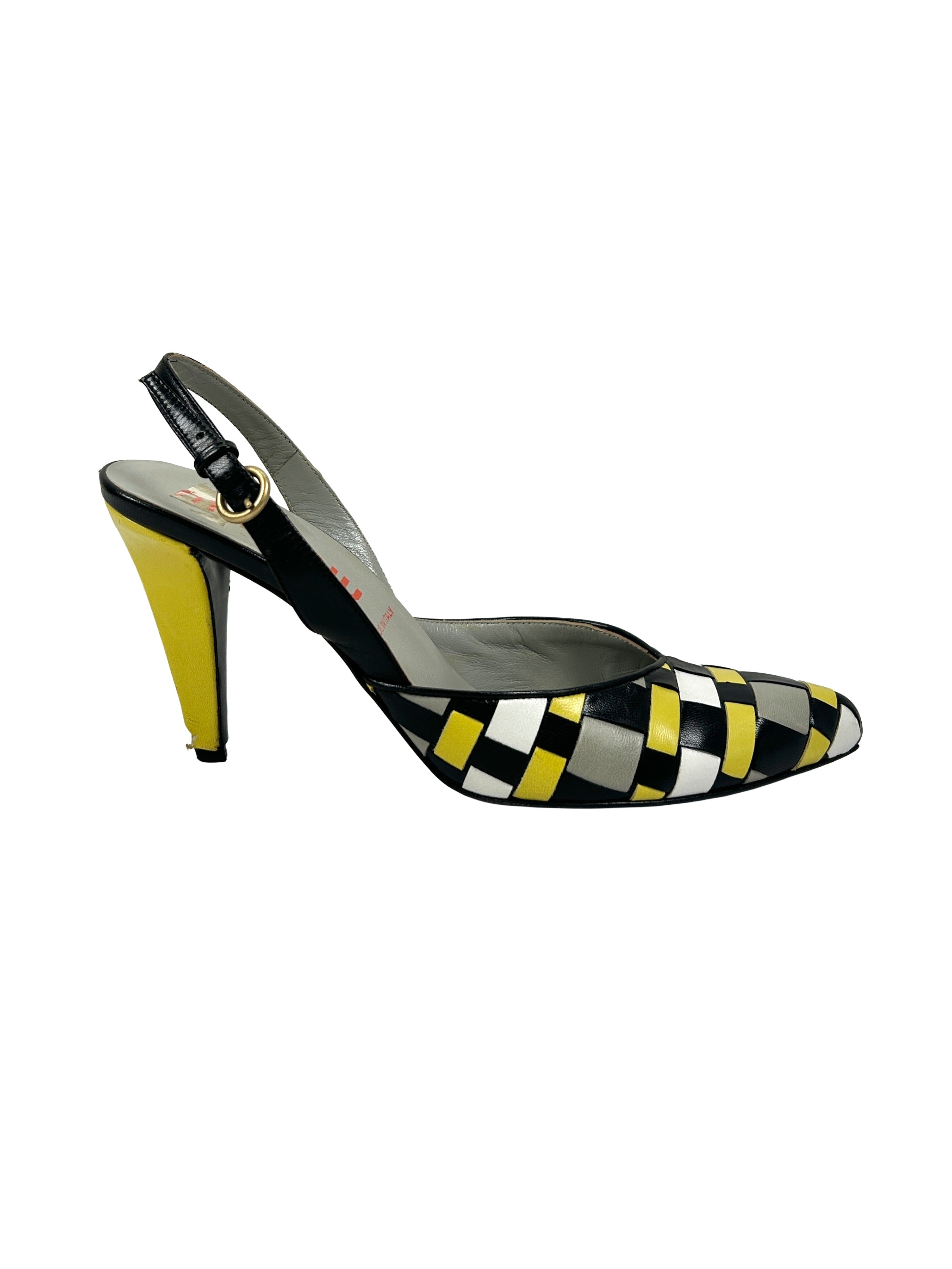 Miu Miu Size 39 SS 2001 Woven Slingback Heels
