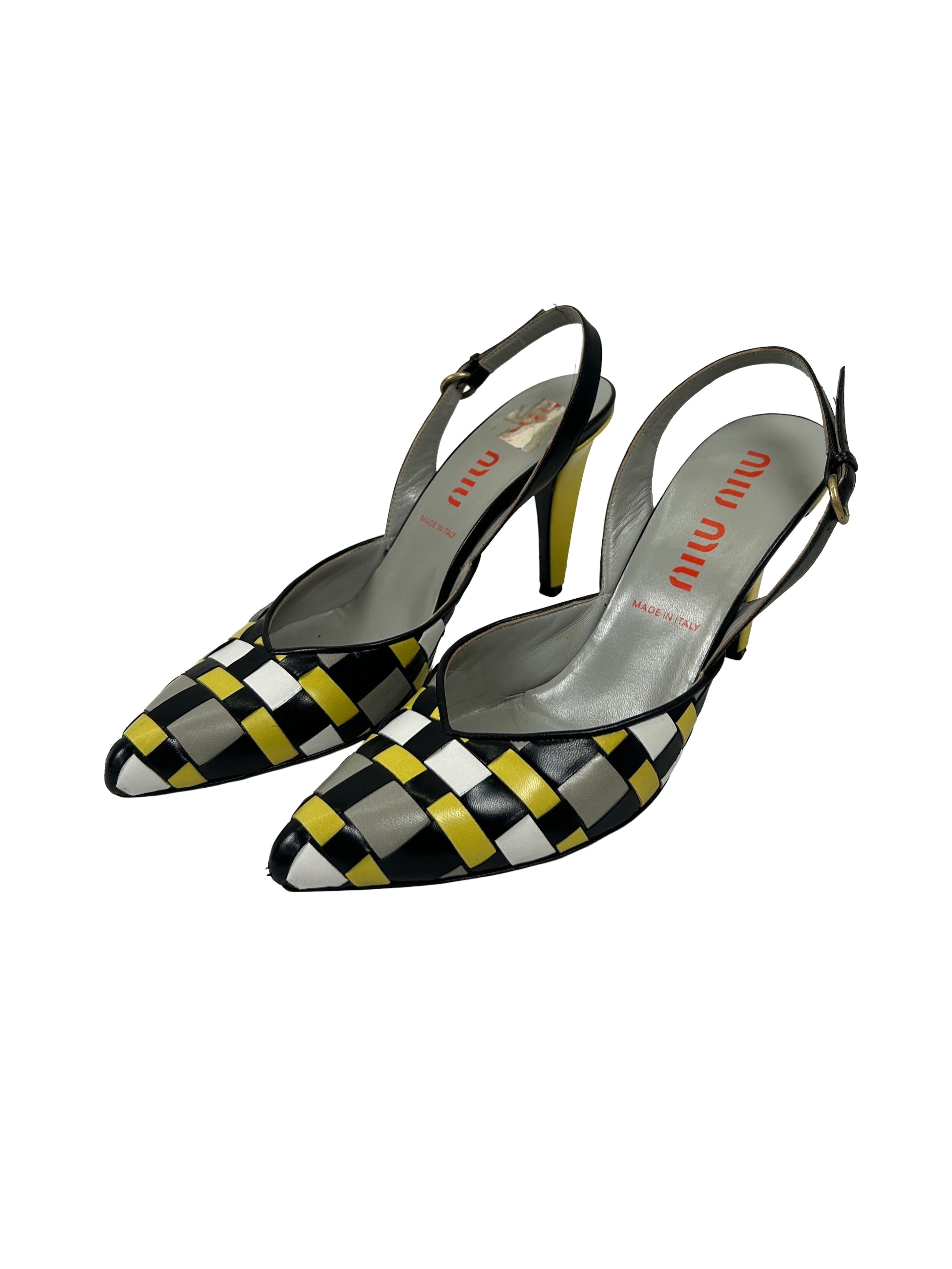 Miu Miu Size 39 SS 2001 Woven Slingback Heels