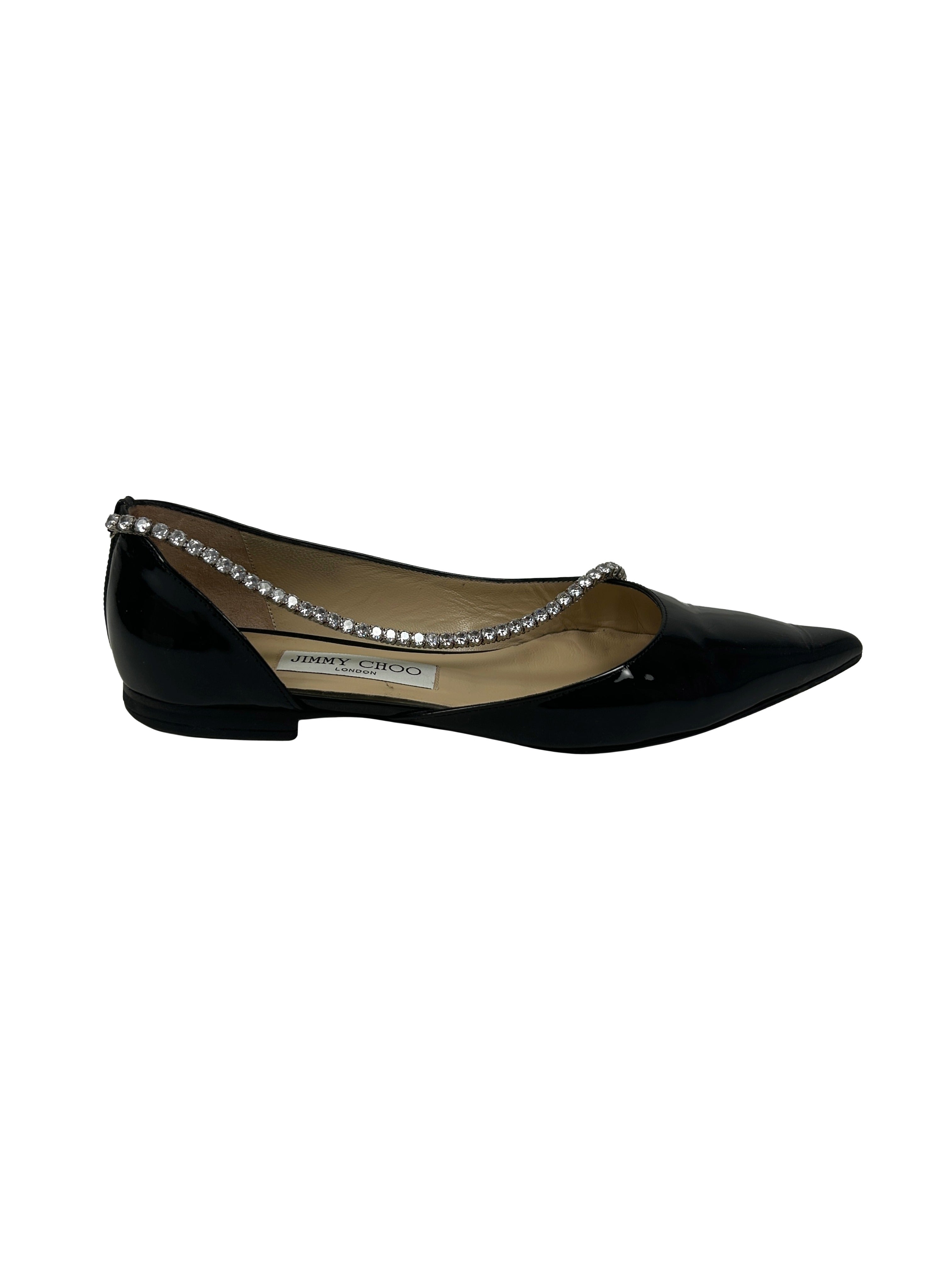 Jimmy Choo Size 37.5 Trude Crystal-Embellished Flats