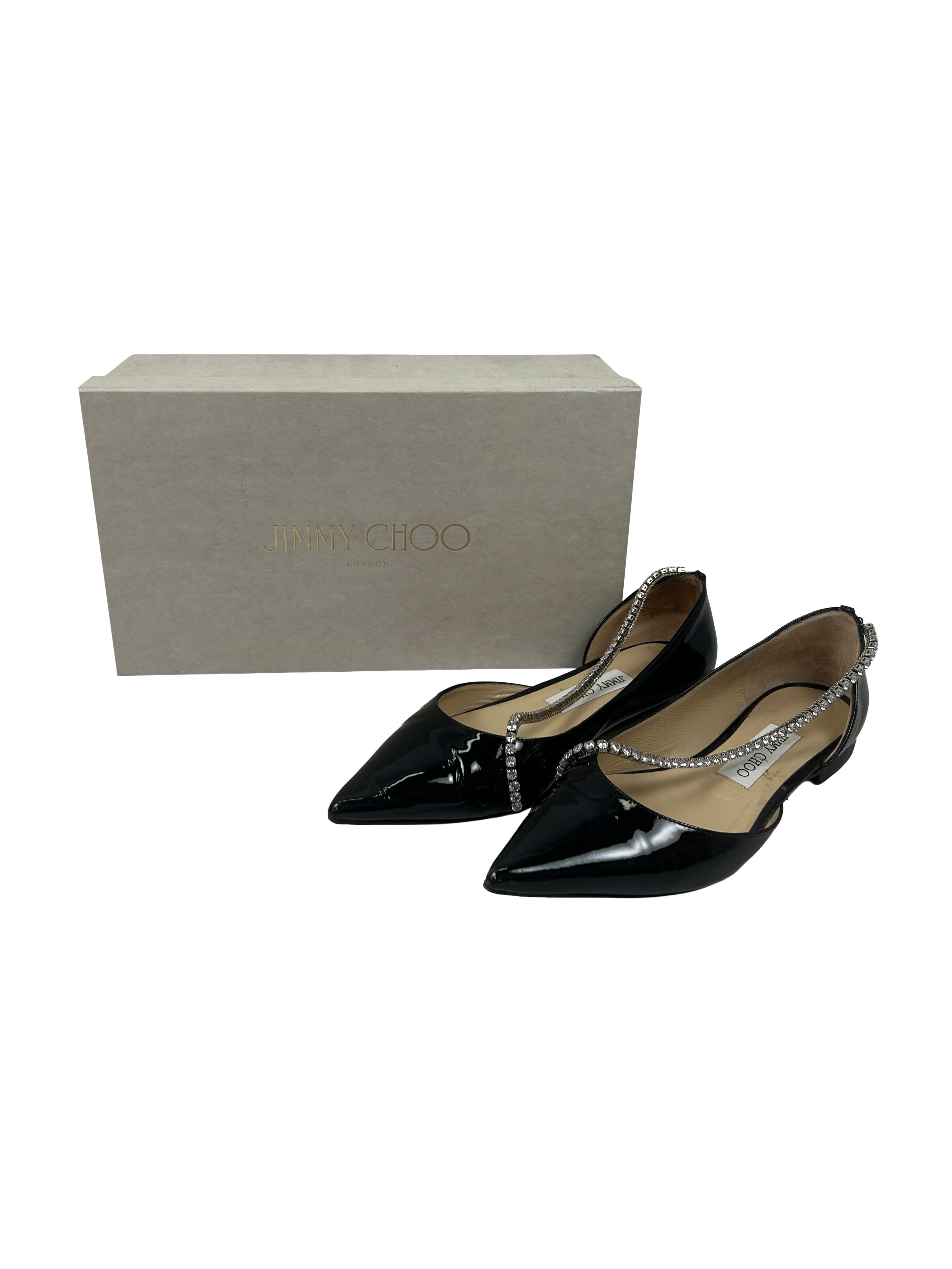 Jimmy Choo Size 37.5 Trude Crystal-Embellished Flats
