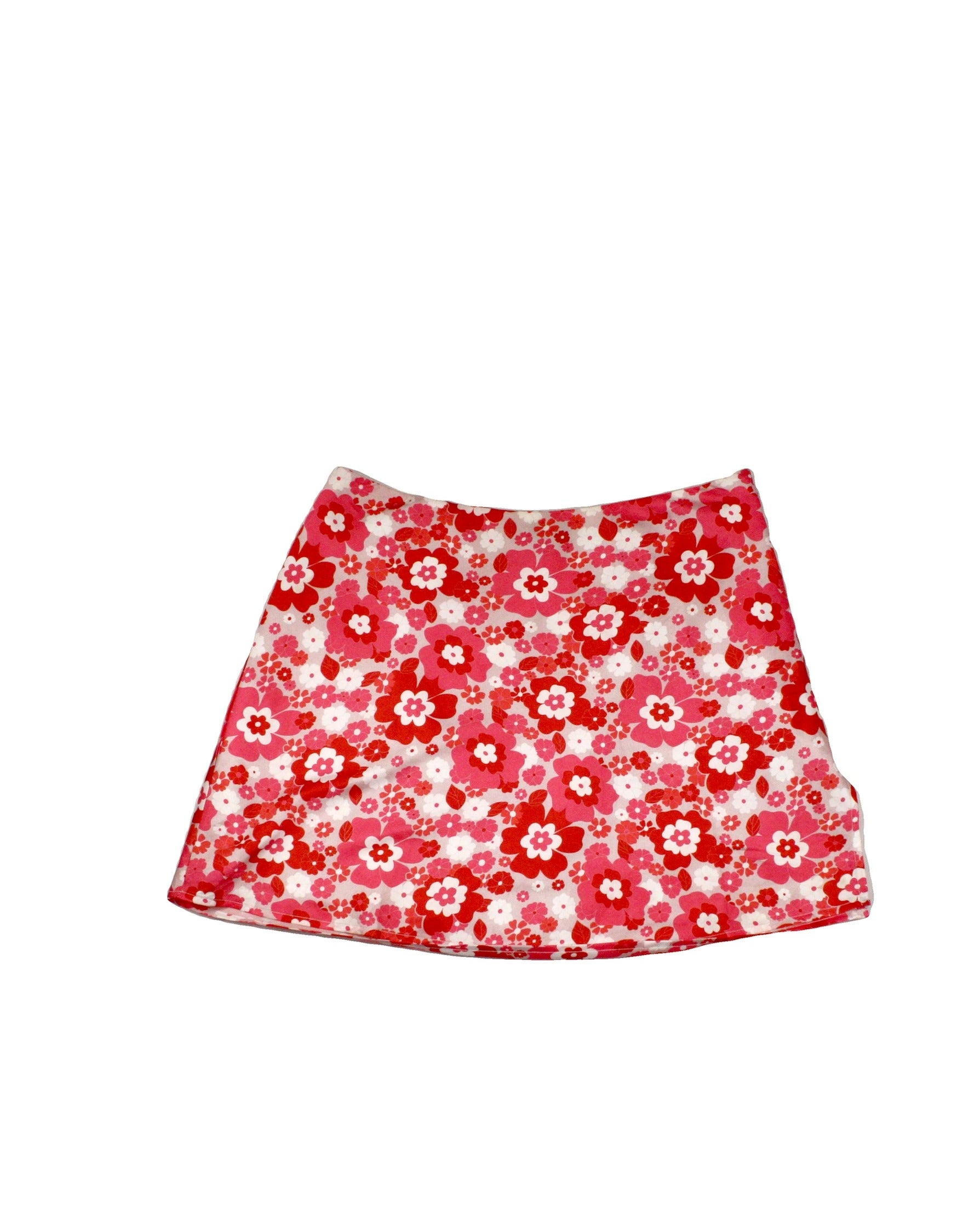 Cotton Candy LA Women's Pink/Red/White Floral Mini Skirt with Side Zip and Sheen – W28