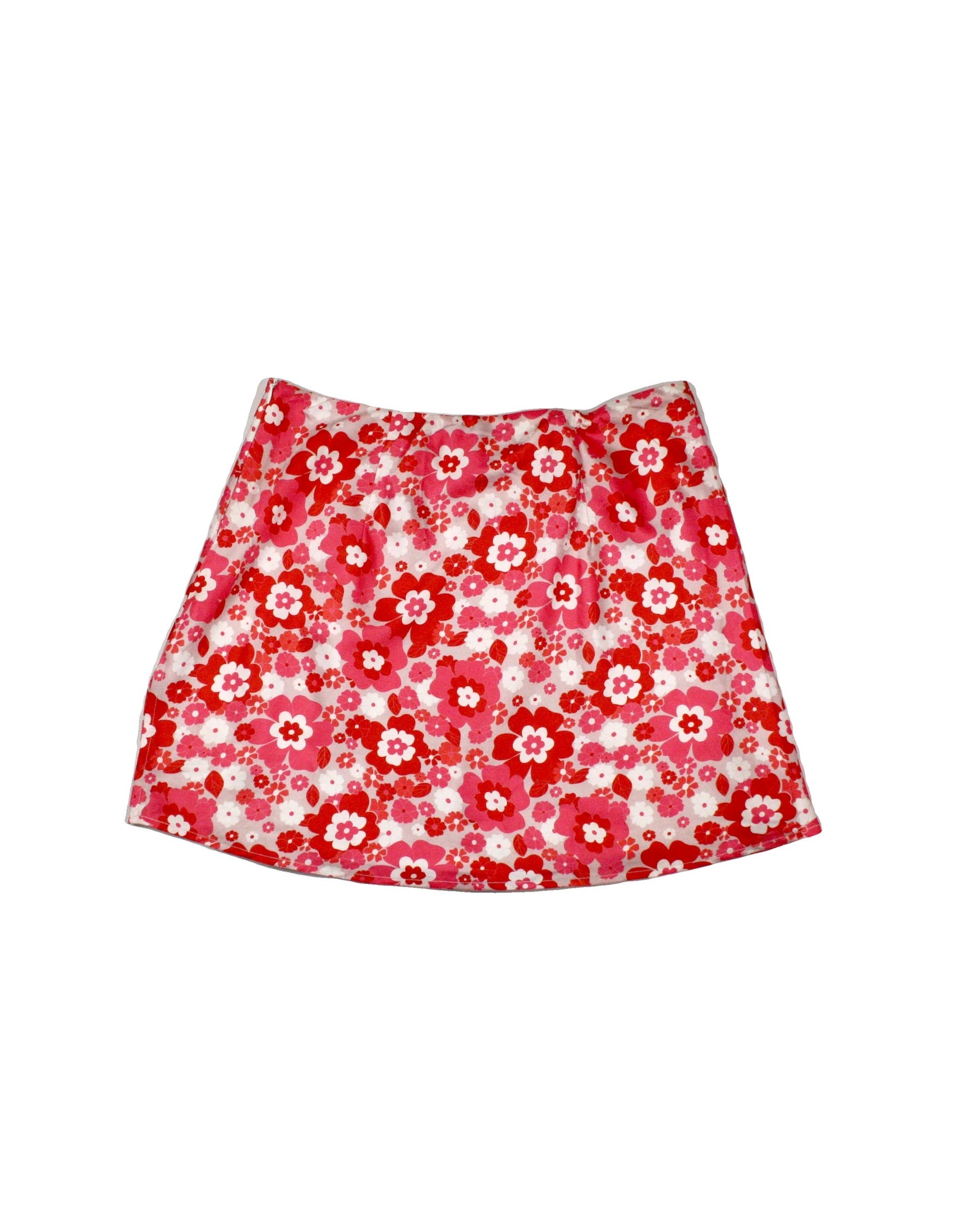 Cotton Candy LA Women's Pink/Red/White Floral Mini Skirt with Side Zip and Sheen – W28
