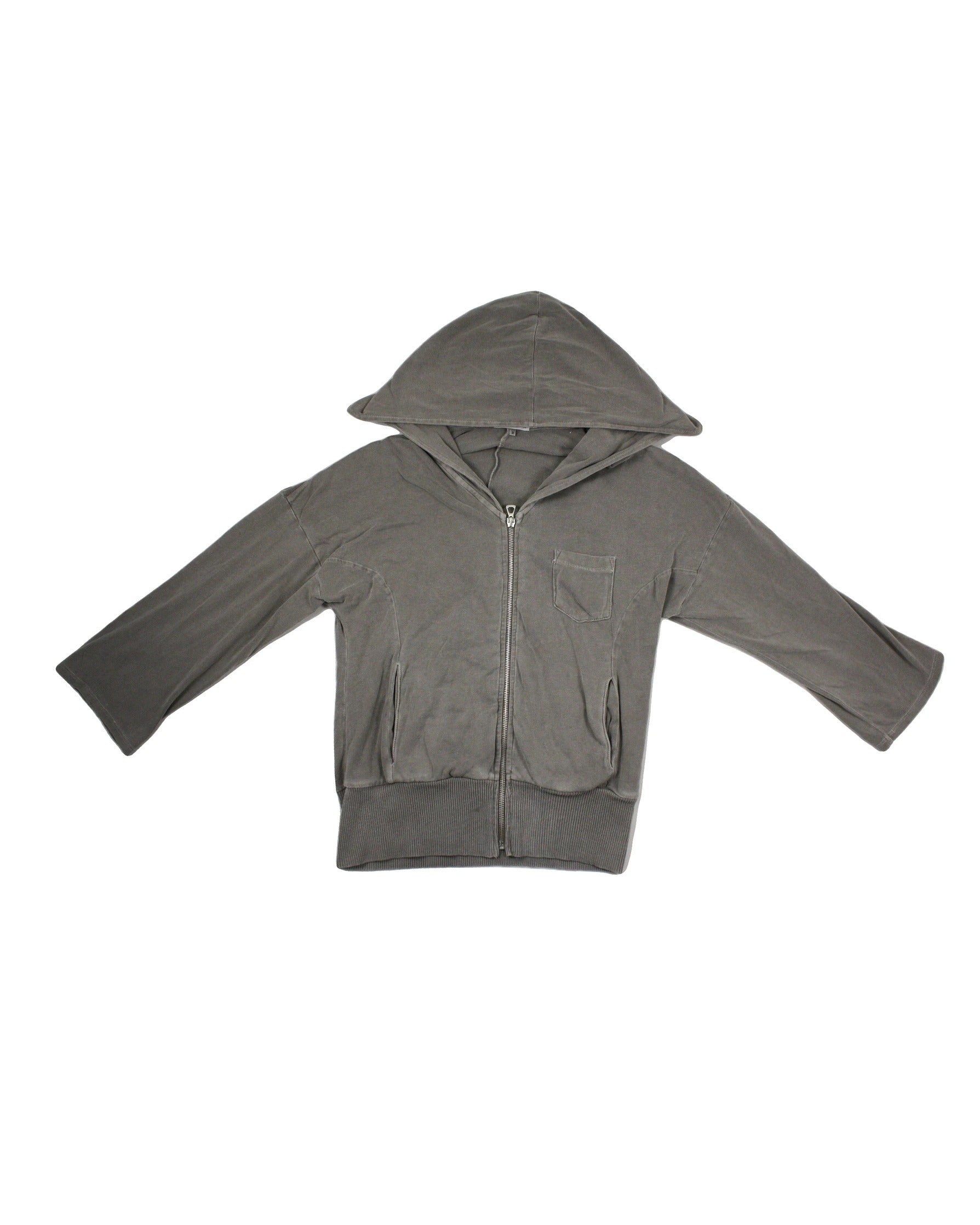 Standard James Perse Designer Women's Grey Zip-Front Hooded Sweatshirt with Wide Sleeves – Size OP