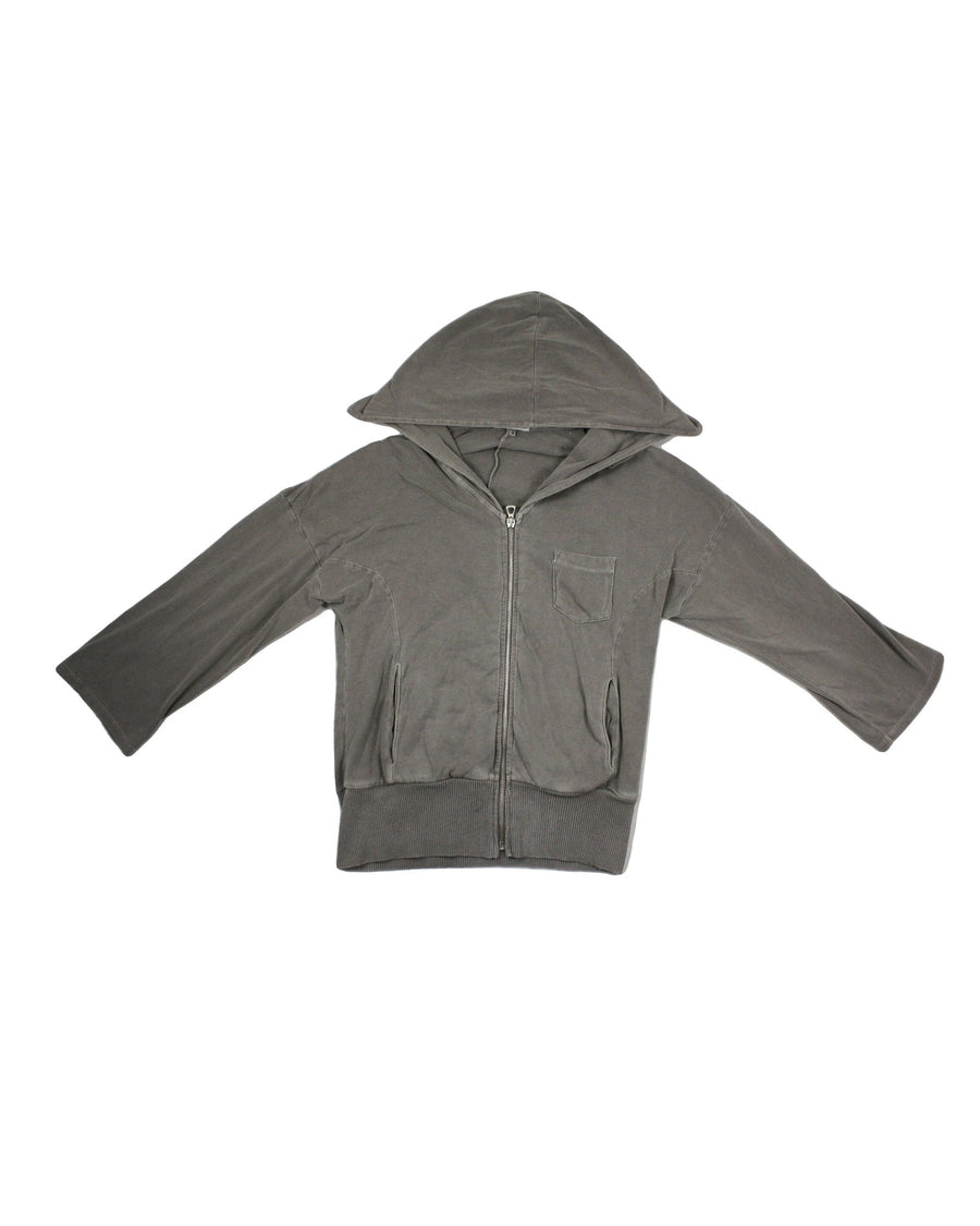 Standard James Perse Designer Women's Grey Zip-Front Hooded Sweatshirt with Wide Sleeves – Size OP