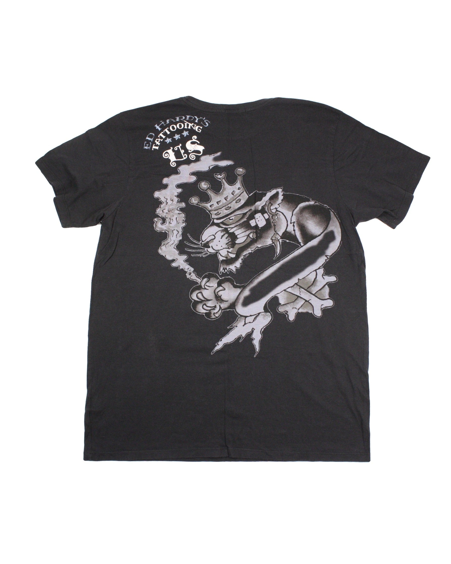 Ed Hardy Men's Black/Grey/Blue/Cream Short Sleeve Graphic Top – Size XXL