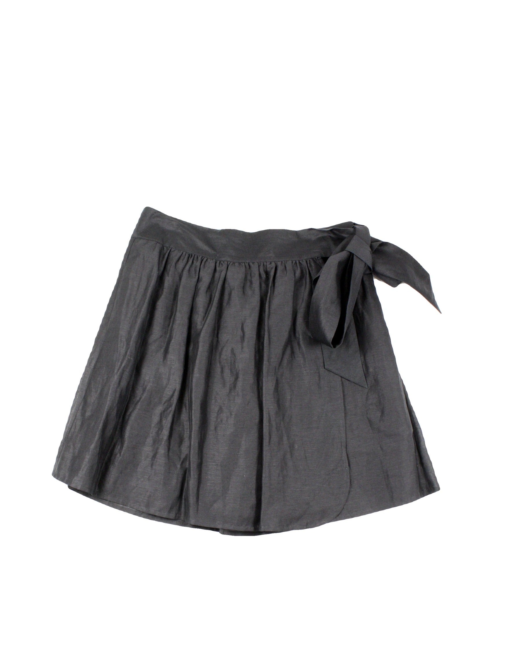 Club Monaco Women's Black Linen Blend Wrap Midi Skirt with Waist Tie – W28