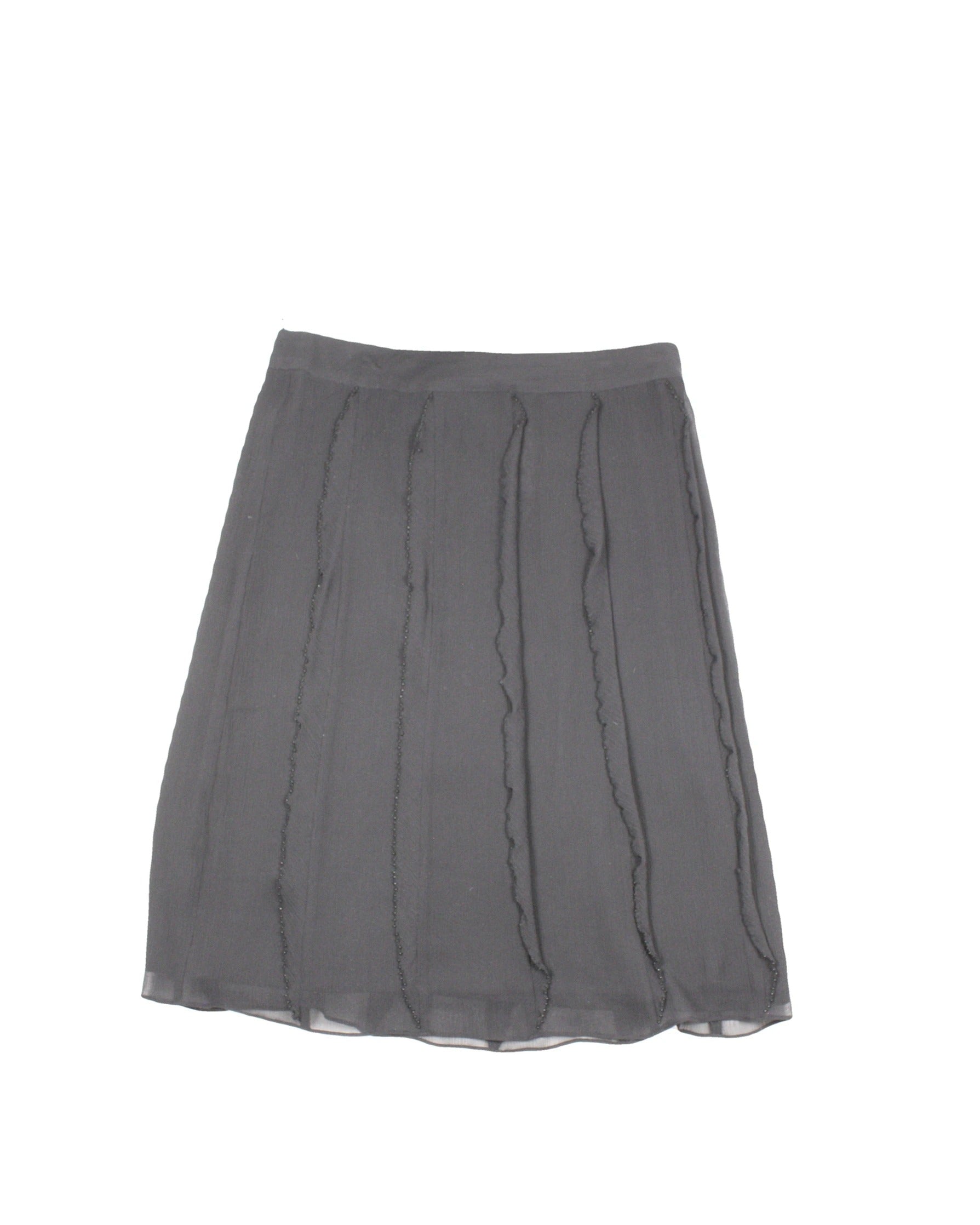Banana Republic Women's Black Silk A-Line Midi Skirt with Beaded Detail – Waist 28