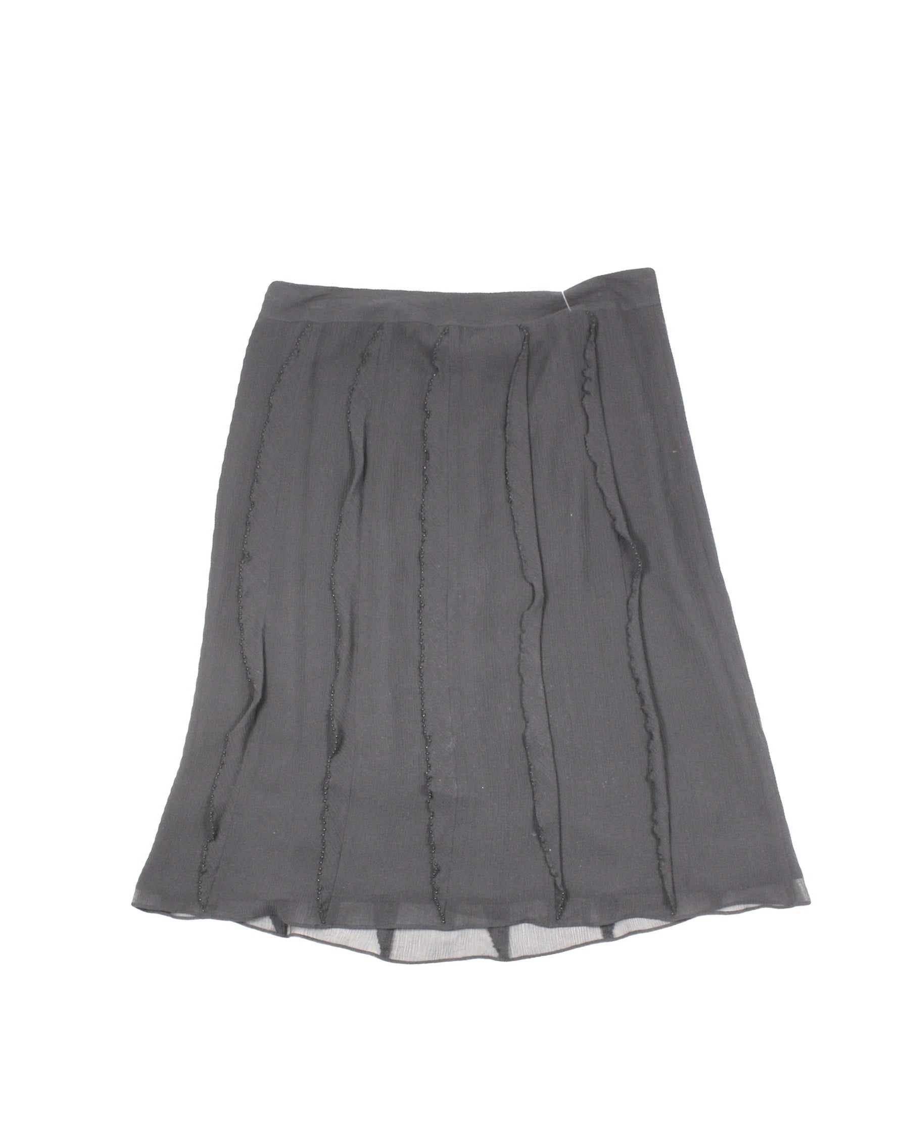 Banana Republic Women's Black Silk A-Line Midi Skirt with Beaded Detail – Waist 28