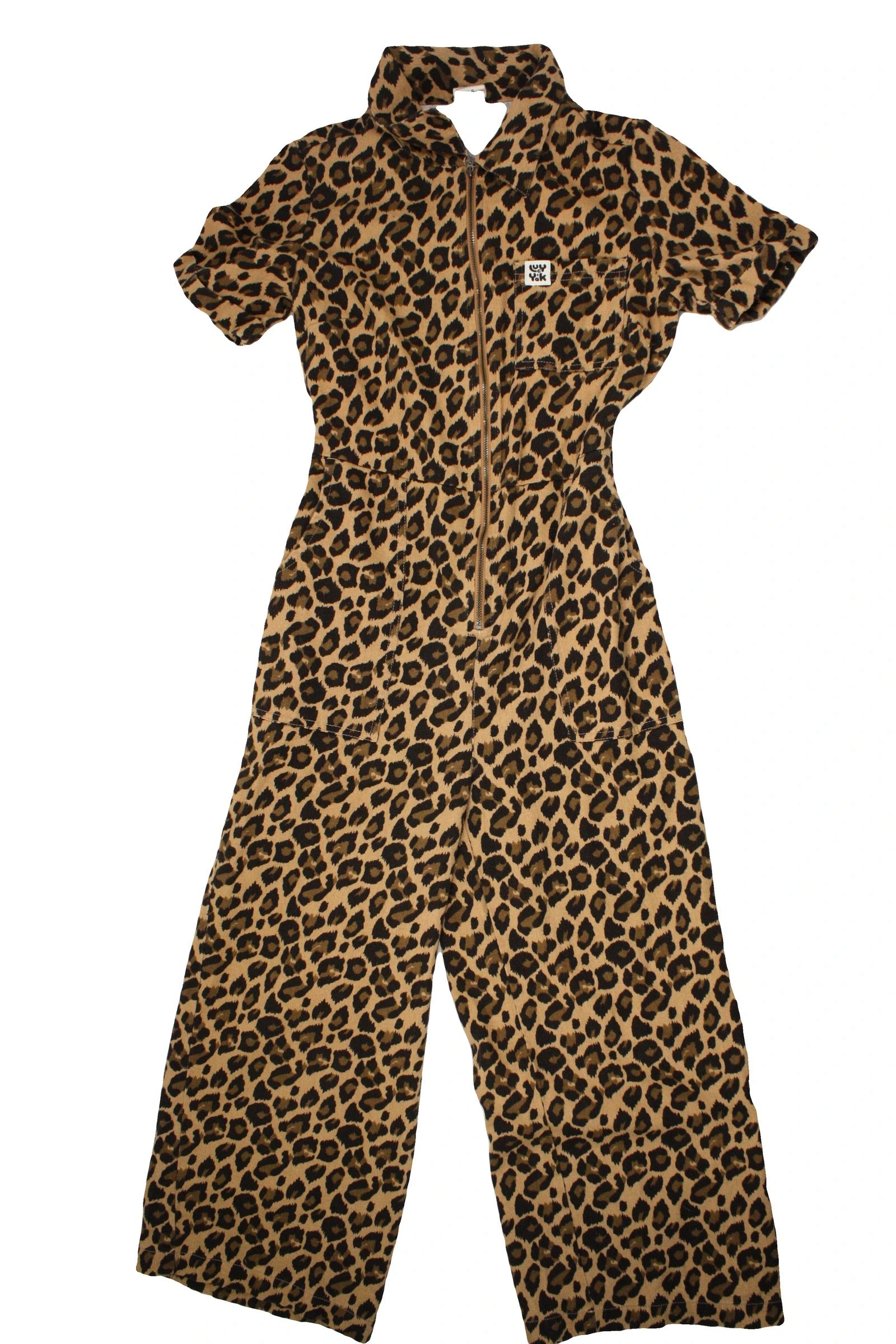 Lucy & Yak Women's Black/Tan/Brown Cheetah Short Sleeve Zip-Up Onesie – Size 6