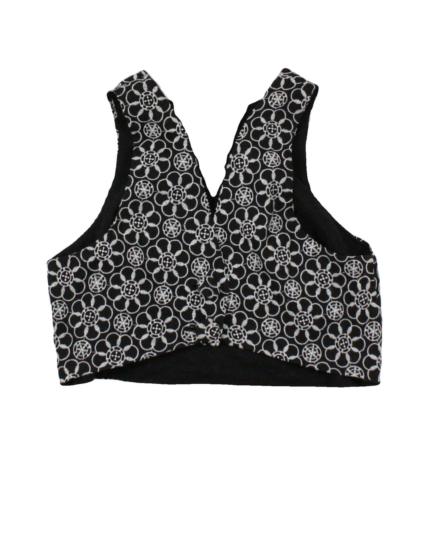 Maeve by Anthropologie Women's Black/White Sleeveless Floral Embroidered Cropped Top – Size 4