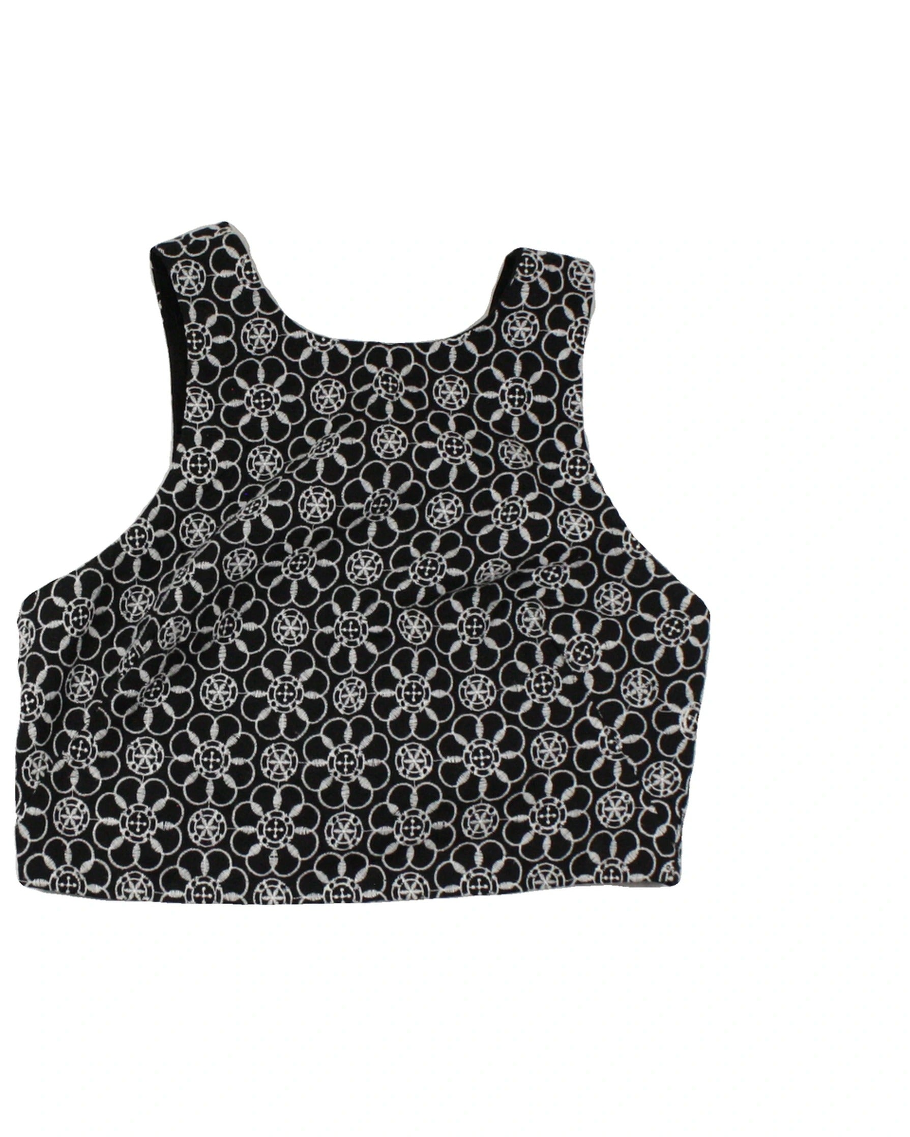 Maeve by Anthropologie Women's Black/White Sleeveless Floral Embroidered Cropped Top – Size 4