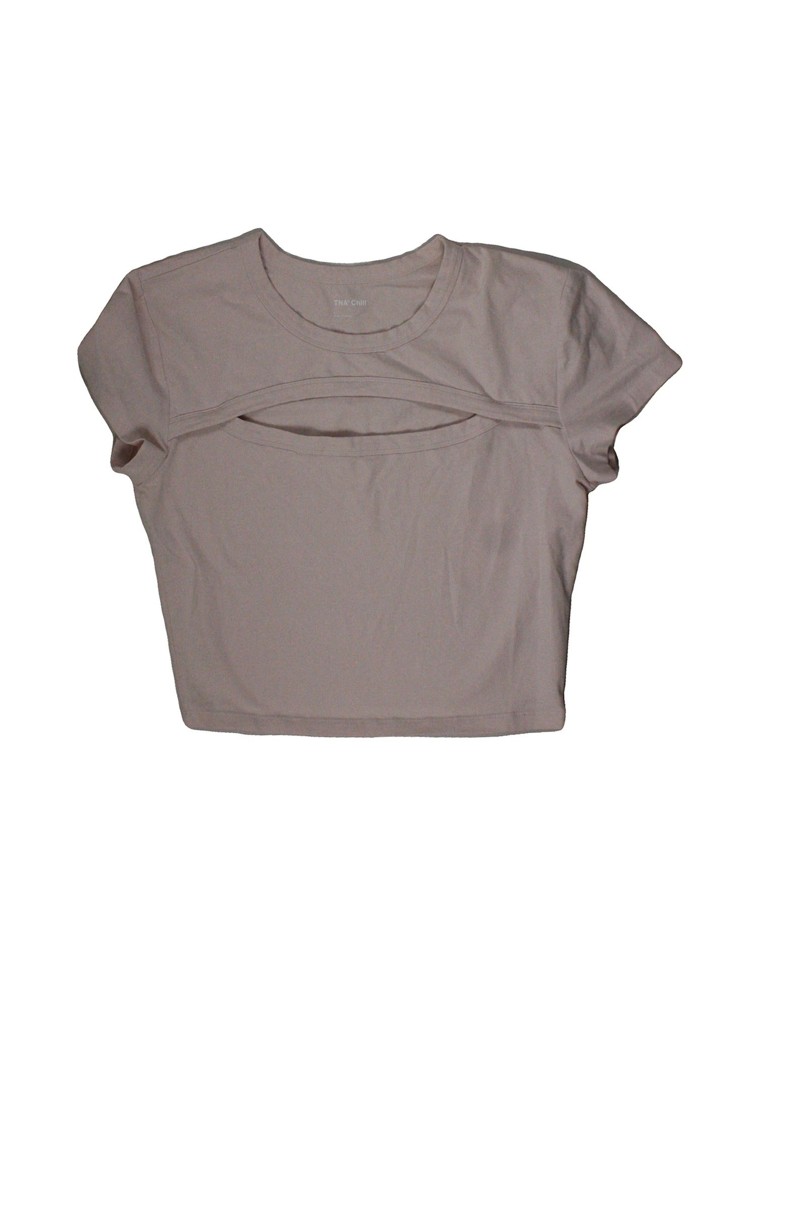 TNAChill Women's Light Pink Short Sleeve Top with Front Cutout – Size L