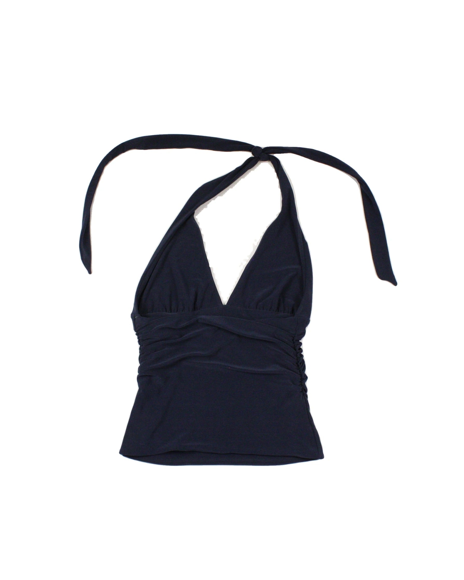 Wilfred Women's Navy Sleeveless Halter Top with Side Gathers – Size 2XS