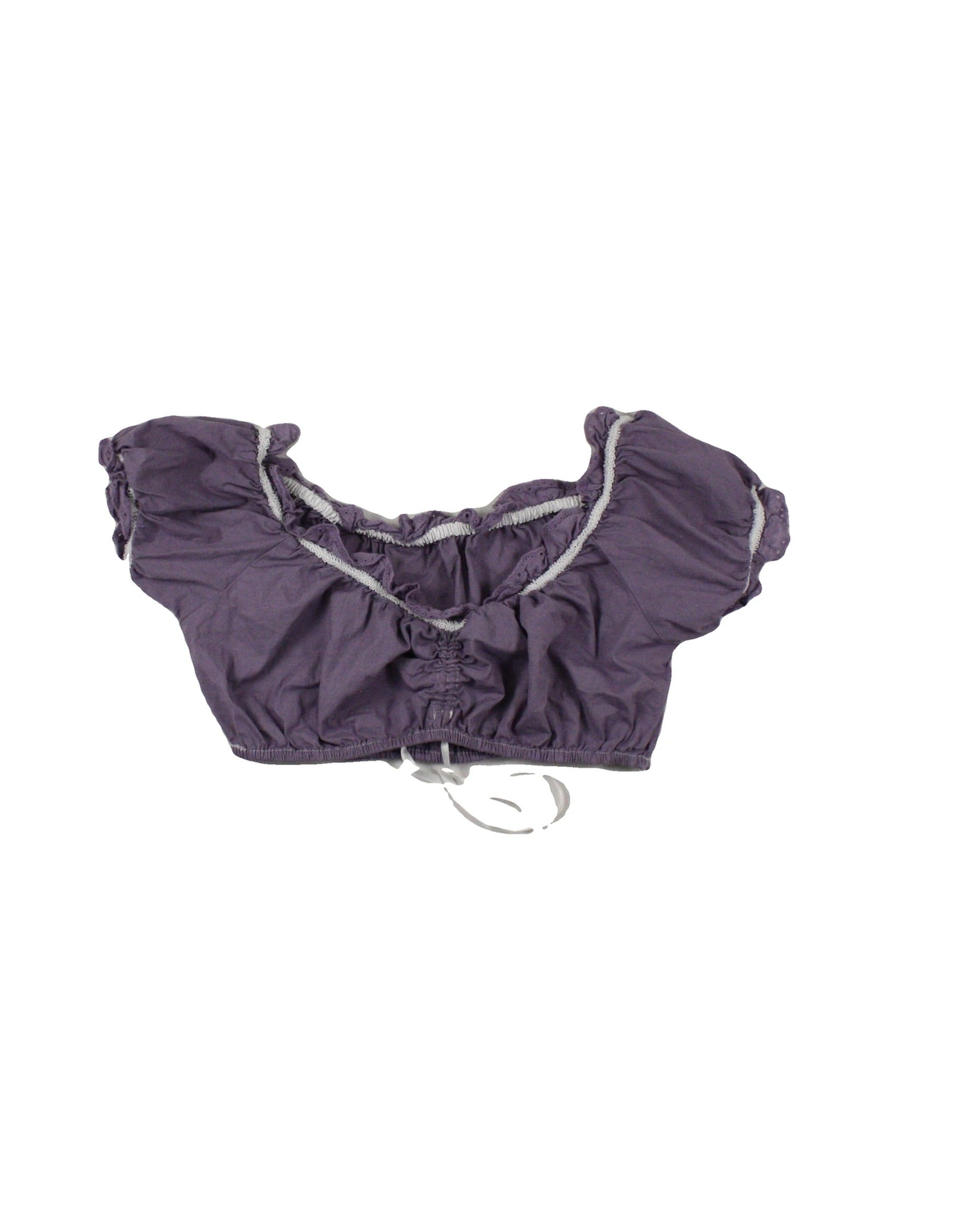No Brand Women's Purple/White Sleeveless Cropped Top with Lace Trim – Size AD