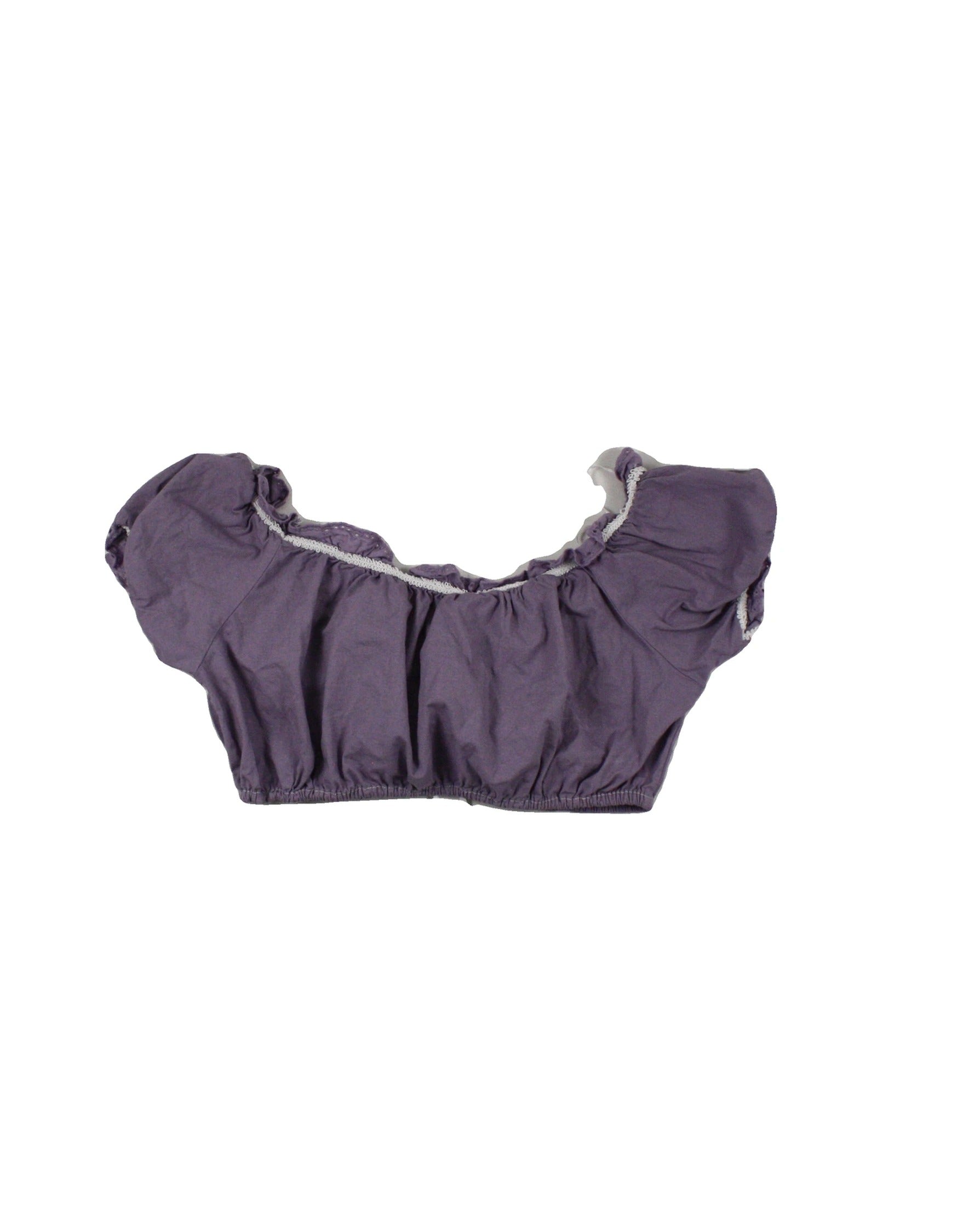 No Brand Women's Purple/White Sleeveless Cropped Top with Lace Trim – Size AD