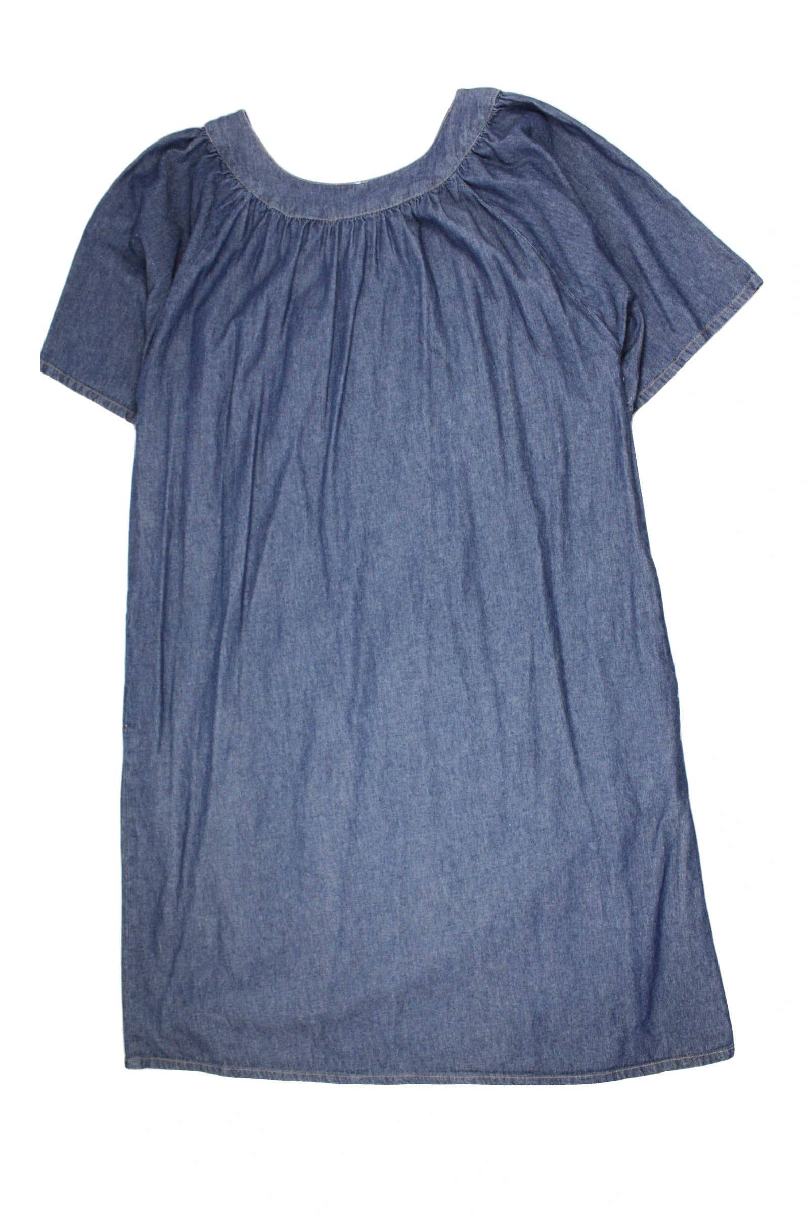 Sante Women's Blue/Olive/White Denim Short Sleeve Floral Embroidered Maxi Dress – Size M