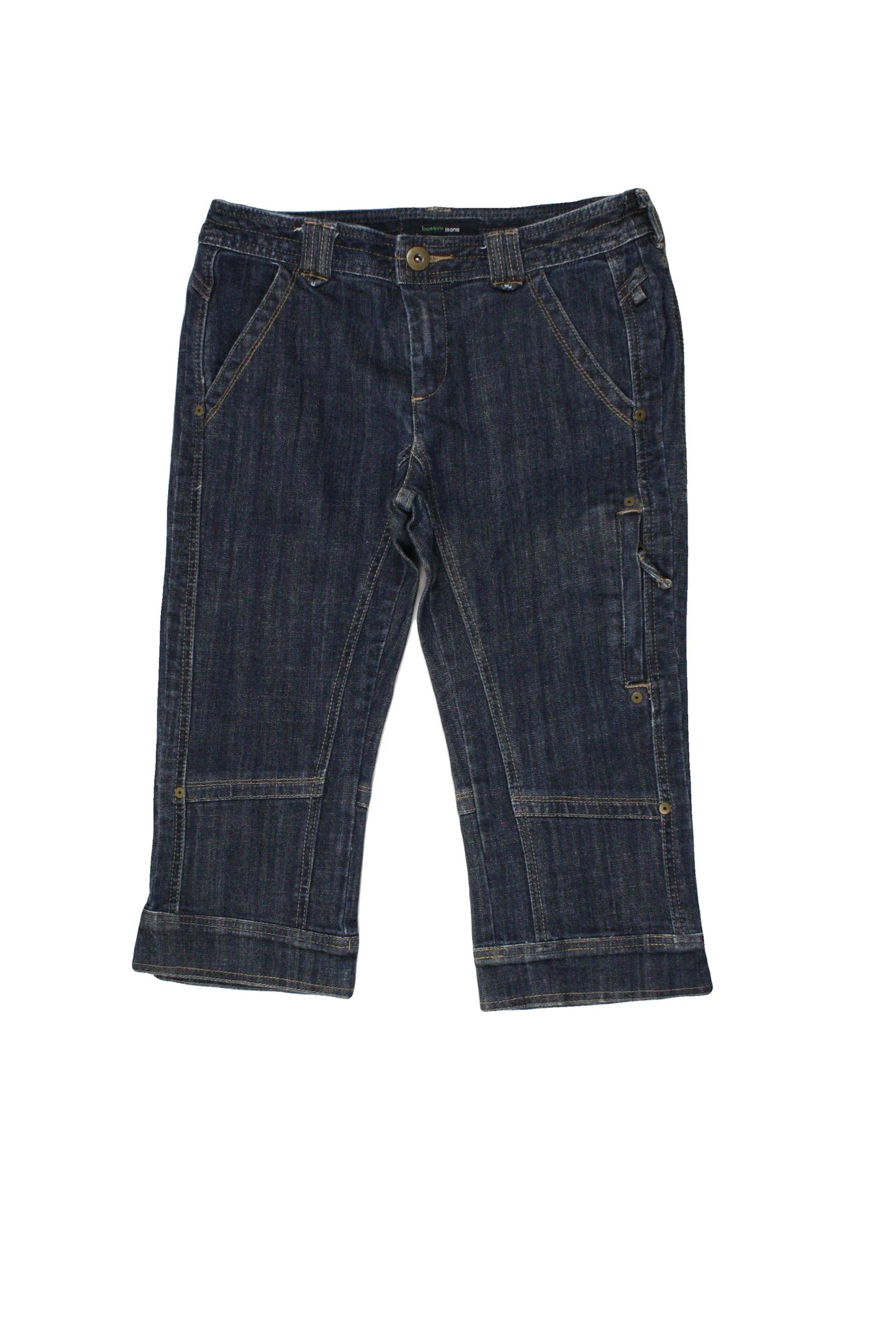 Bossini Women's Blue Dark Wash Low-Rise Tapered Capris – Waist 27