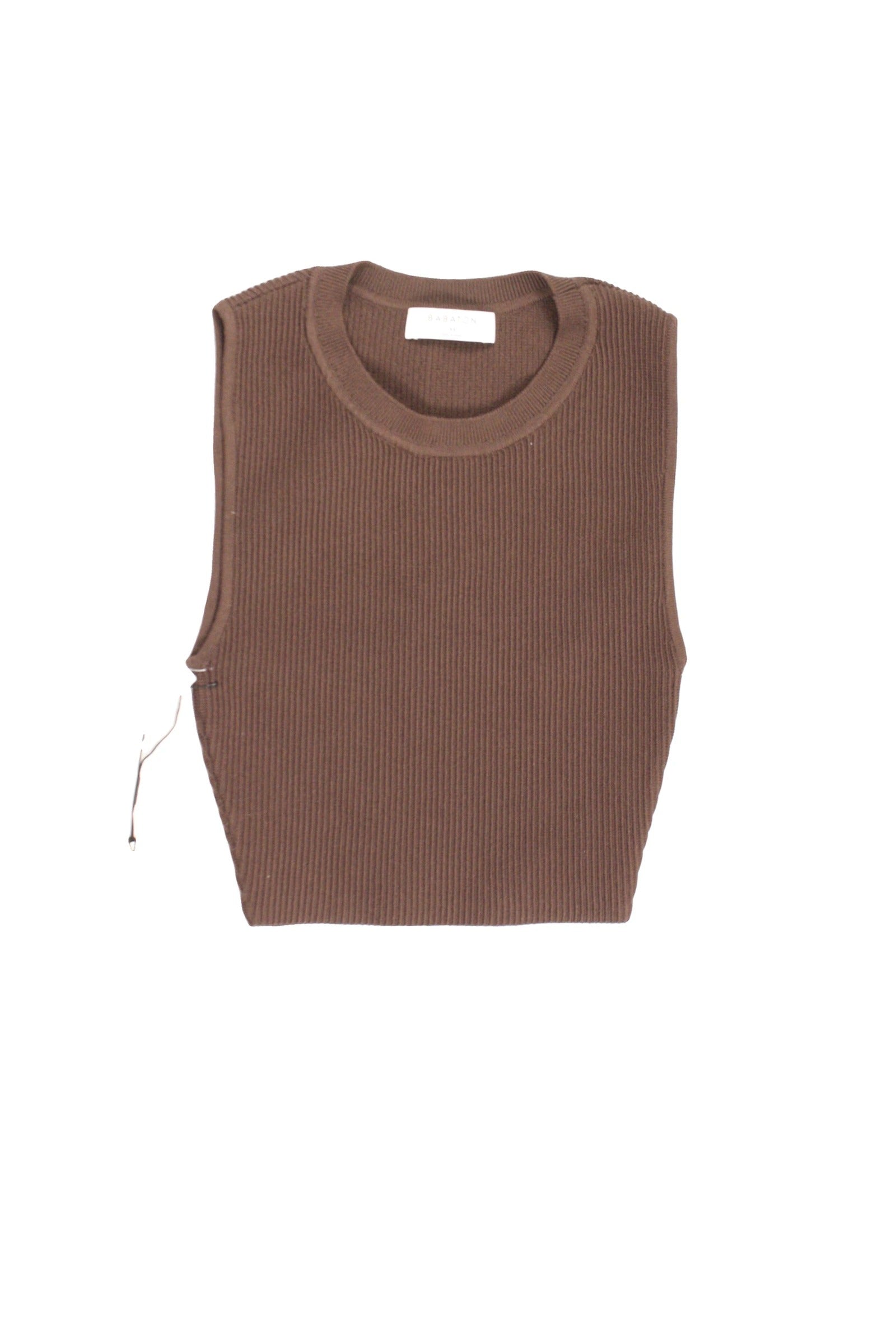 Babaton Women's Brown Rib-Knit Sleeveless Cropped Top – Size XS